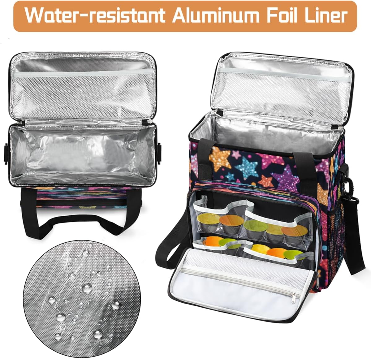 Glitter Stars Portable Coffee Maker Carrying Bag Compatible with Keurig K-Mini or K-Mini Plus - Travel Storage Tote with K-Cup Pod Pockets for Single Serve Coffee Brewer