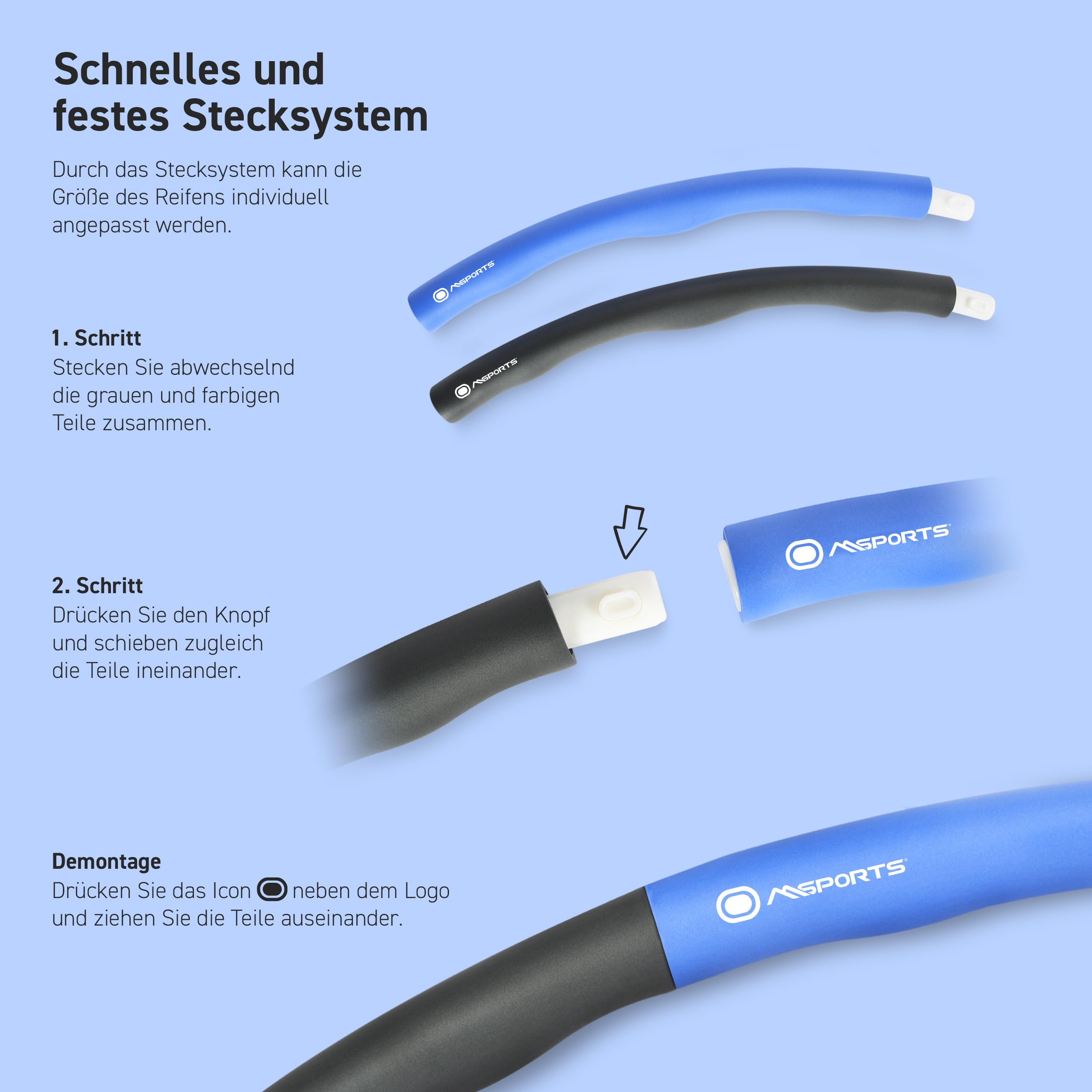 MSPORTS Hula Hoop Reifen Premium mit Schaumstoff und größenverstellbar, Fitness Hula Hoop zur Gewichtsreduktion, 6-8 Segmente Abnehmbarer Hoola Hoop Reifen Geeignet Für Fitness/Sport