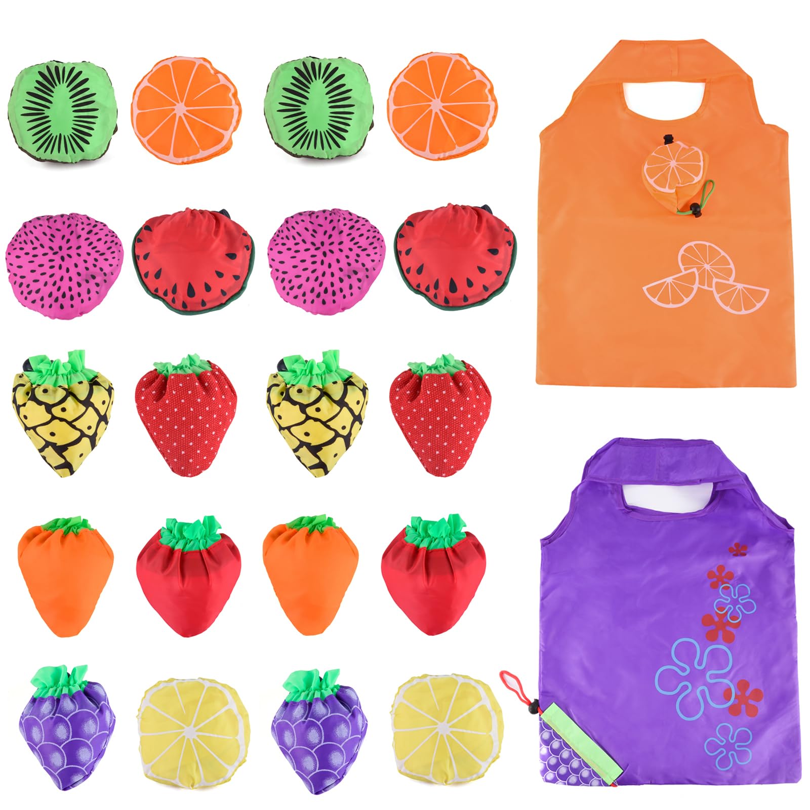 20 Pack Reusable Shopping Bags,Bulk Foldable Portable Reusable Grocery Bags Lightweight Polyester Grocery Shopping Tote Bag (Fruit)