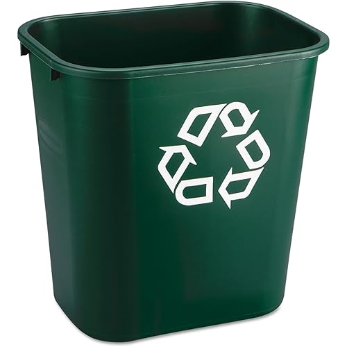 Rubbermaid Commercial RCP 2956-06 GRE Deskside Paper Recycling Container, Rectangular, Plastic, 7 gal, Green