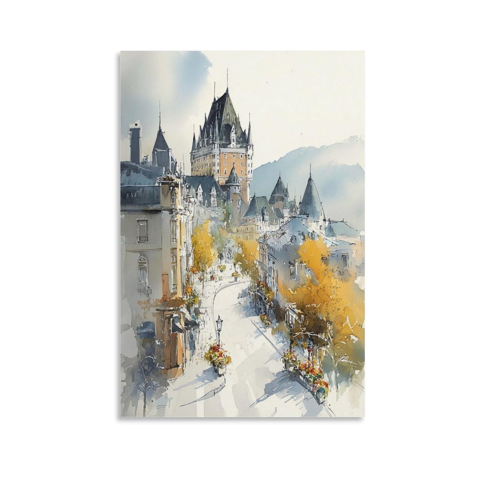 LCYNNH Quebec Watercolor 20x30inch(50x75cm) Vintage Travel Poster Watercolor Canvas Art