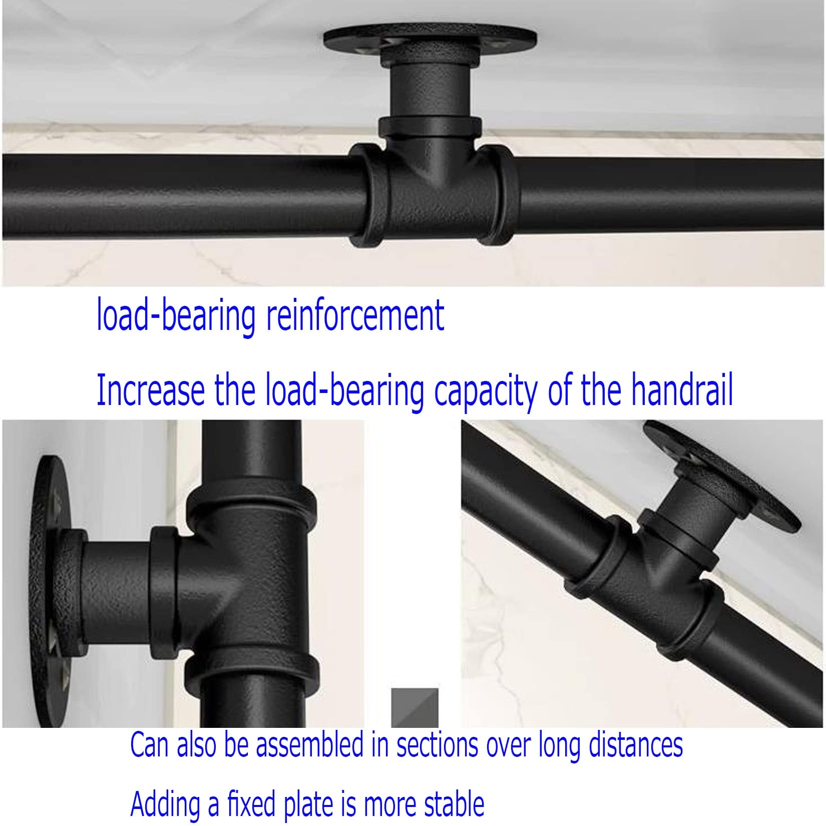Garde-corps industriel rustique noir pour escaliers – Fer forgé avec accents Installation facile Parfait pour une utilisation en intérieur et en extérieur Design compact