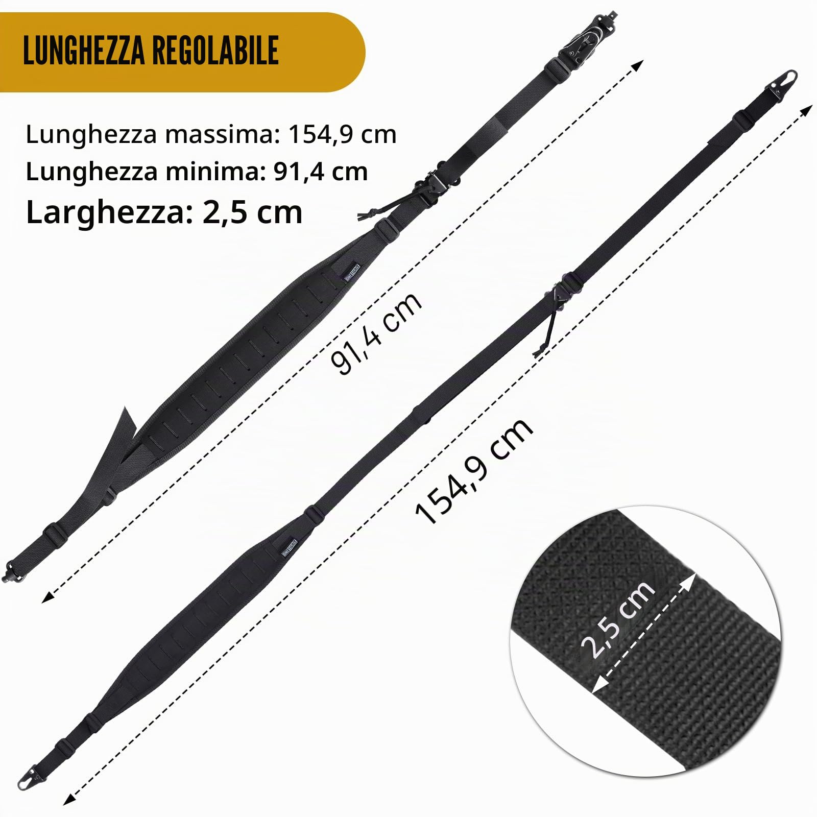 OneTigris Cinghie per fucile a 2 punti, cinghie per cinghia larga 1 pollice con moschettone intercambiabile in stile HK, lunghezza regolabile da 56 pollici a 70 pollici