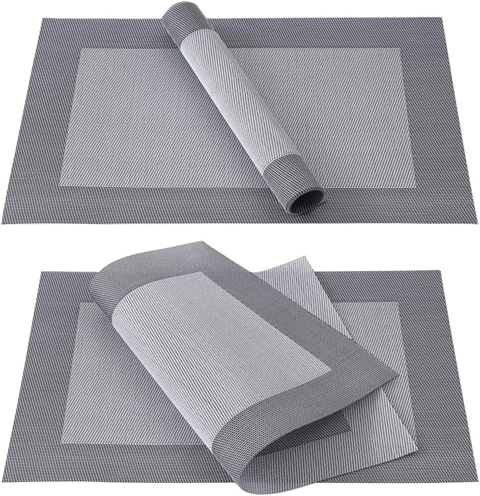 PVC Placemats for Table Dining Cup Coaster Plastic Washable Heat-Resistant Tableware Kitchen Tool Mats (Color : Gray, Size : Set of 4)