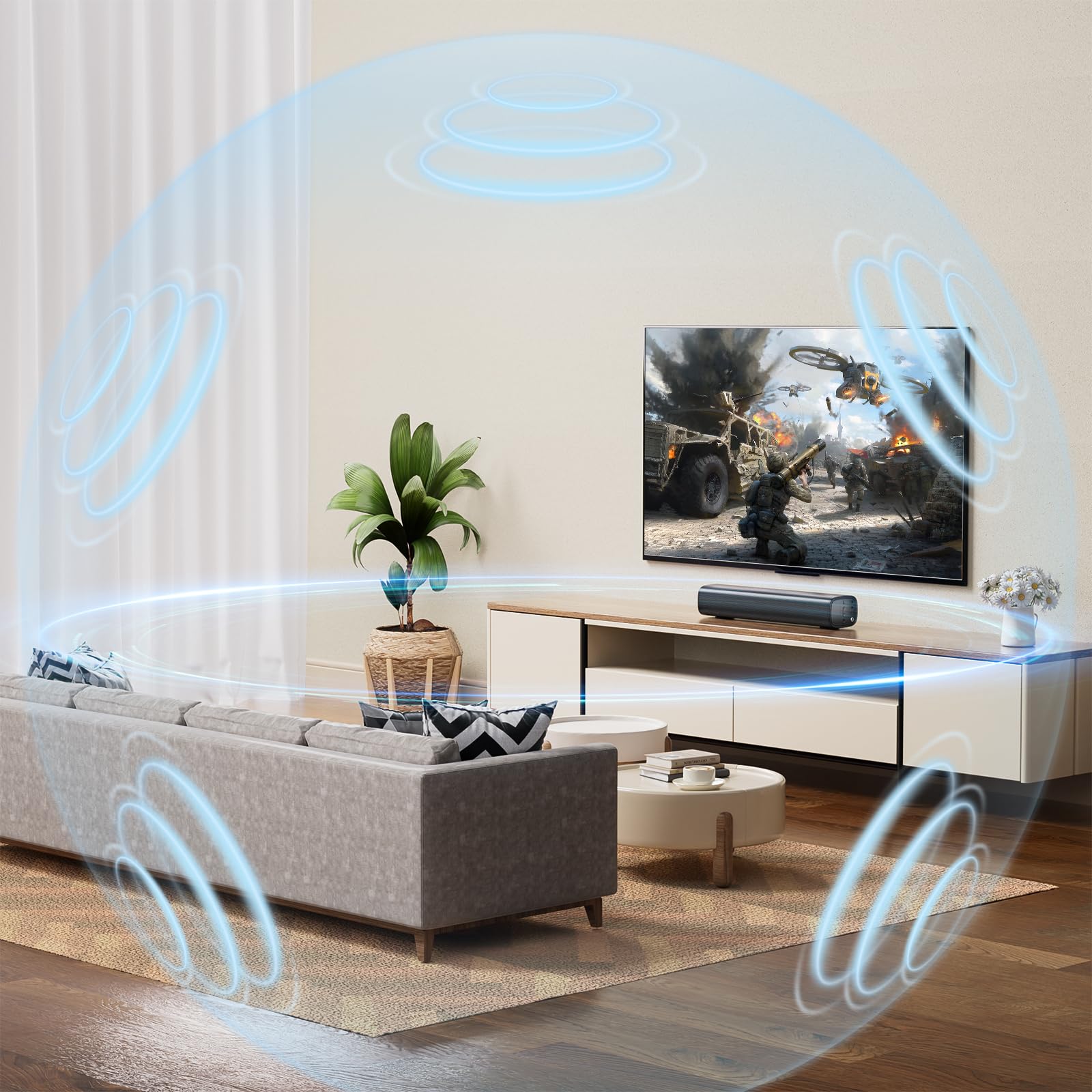Saiyin 2.0-Kanal Soundbar für TV Geräte, 14.2 Zoll kompakte TV-Soundbar, 40 W Lautsprecher für Fernseher mit Optischer/AUX/Bluetooth-Verbindung, 3 EQ-Effekte für TV/PC/Projektor