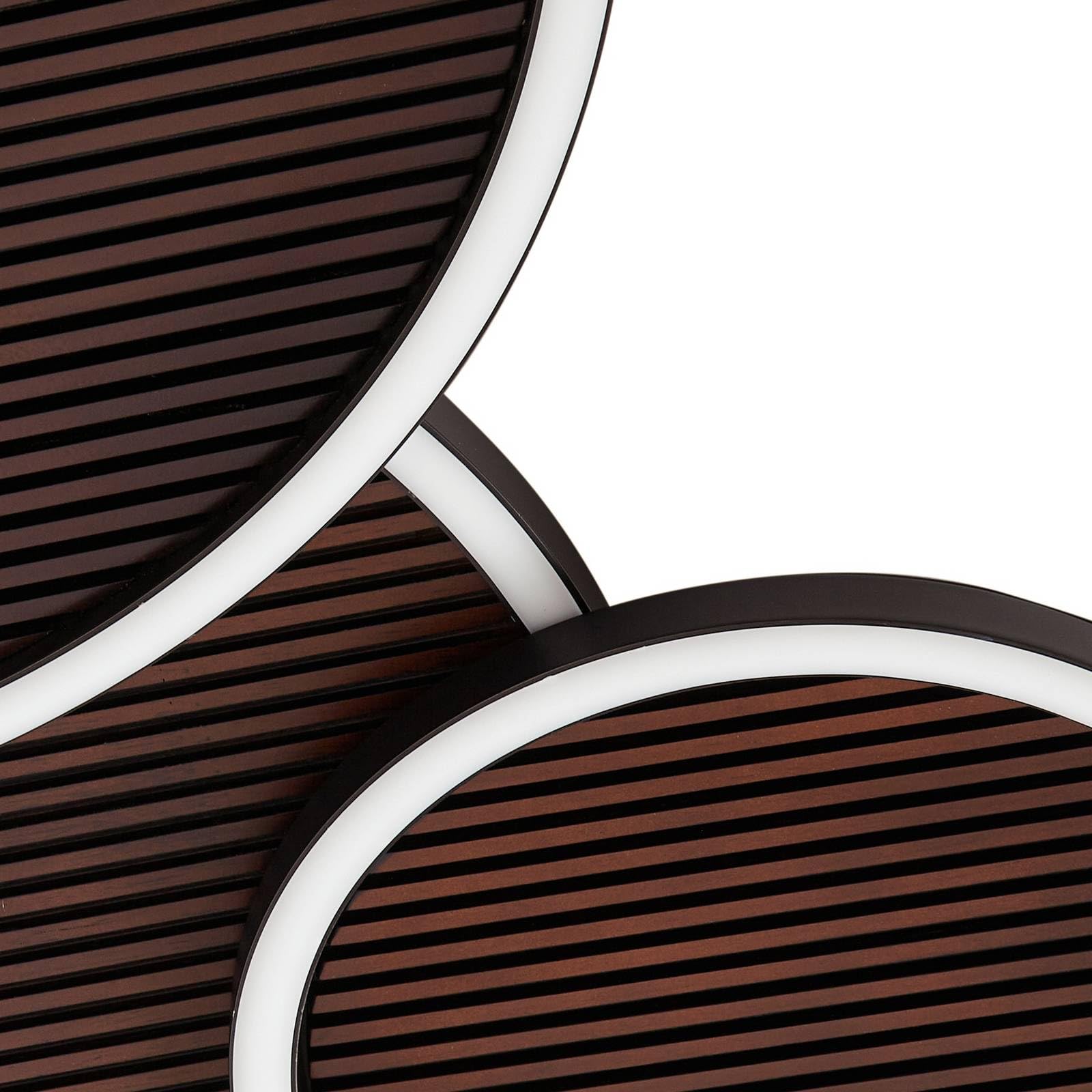 Lucande Bombillas LED lámpara de techo en negro, madera, plafón