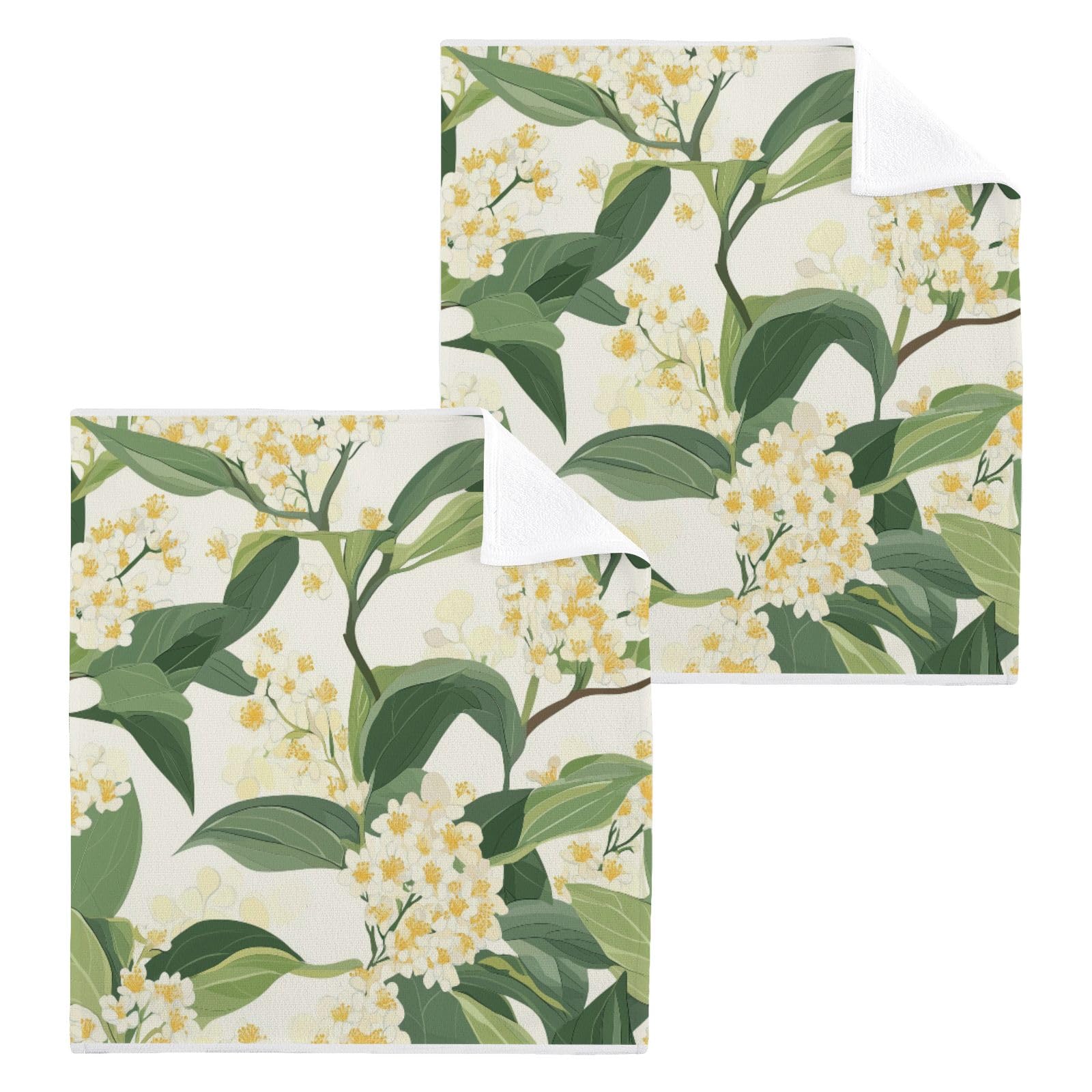 ALAZA Wash Cloth Set 100% Cotton Fingertip Towels Face Cloths Sets Osmanthus Fragrans Flower Highly Absorbent Soft Feel Set of 2