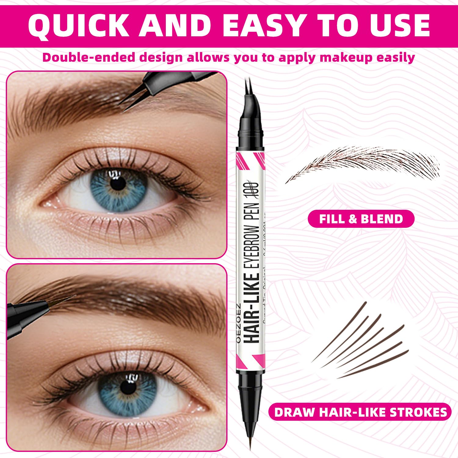 Eyebrow Pencil, 2-in-1 Eyebrow Pencil, Dual-Ended Thin Eyebrows Pen Dark Brown, Waterproof Bent Head Eye-brow Pens - Image 4