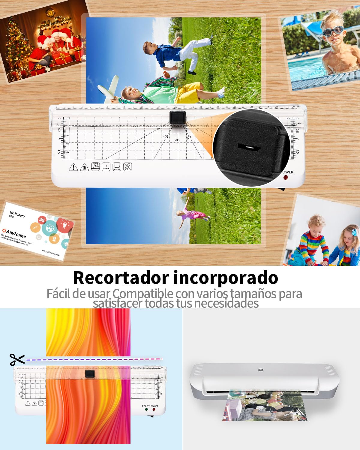 Plastificadora A4 con Cortador Integrado y Redondeador, Calentamiento Rápido, Laminado 80-125 Micras, para Casa, Oficina y Escuela (A4+10pics)