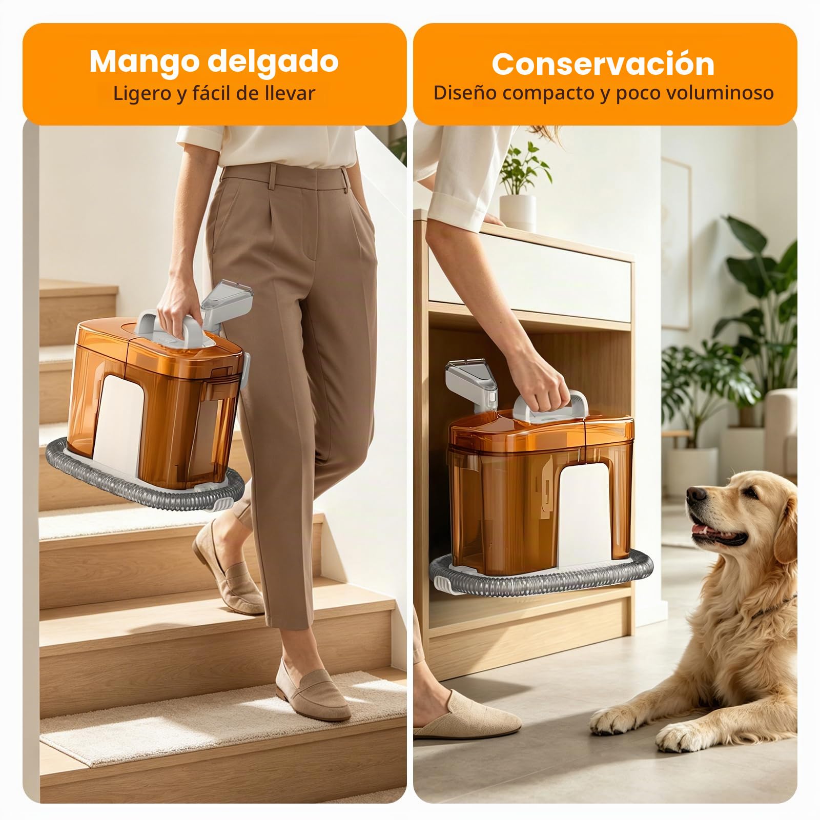 Limpiador de Tapicerias 17kPa Aspiradora de Agua Tapiceria 600W Maquina Limpia Tapicerias para Sofas Alfombras Coche Colchones y Mascotas con Autolimpieza,Depositos Extraibles,Tubos flexible (Marrón)