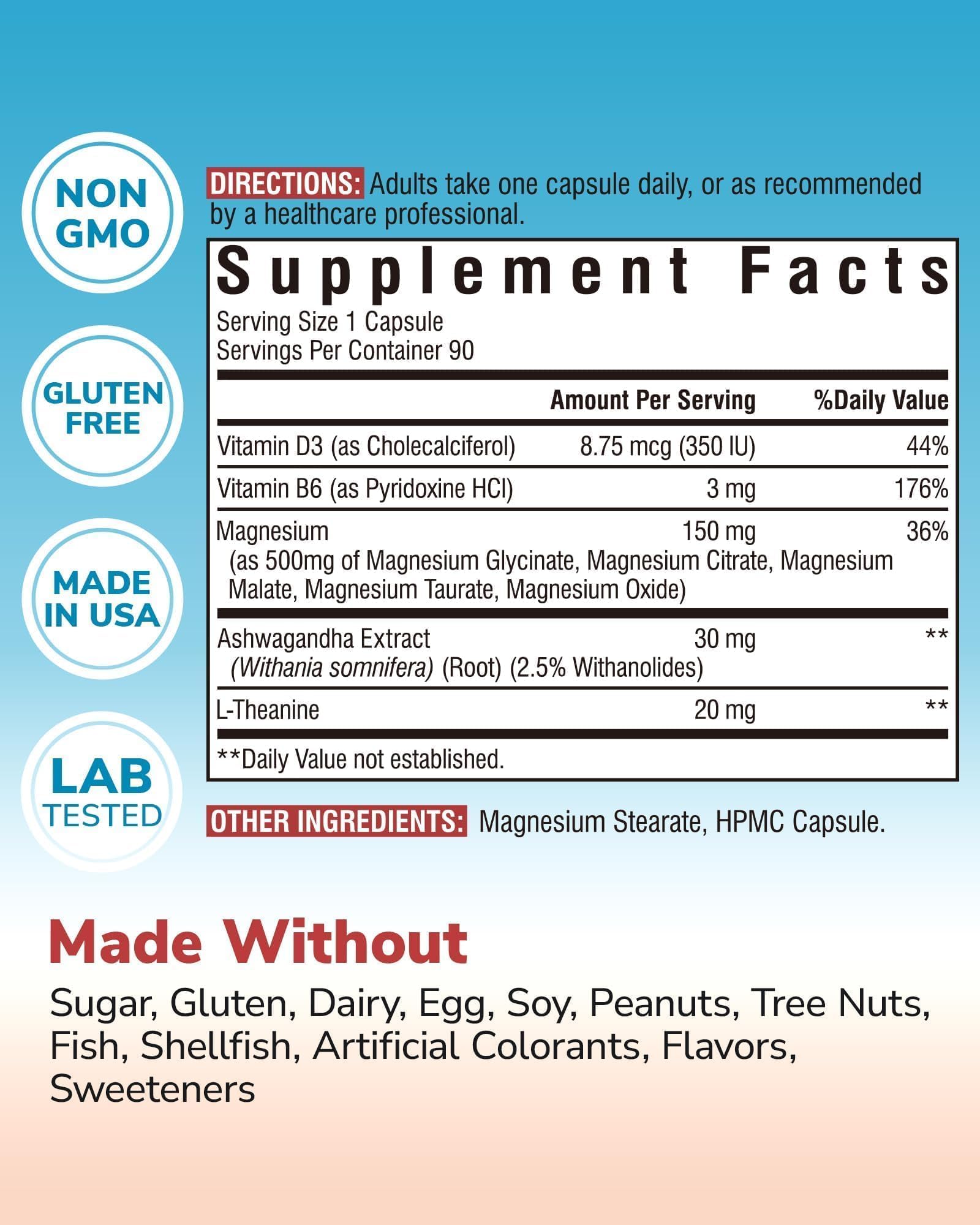 Vitalibre Magnesium Complex with Ashwagandha, L-Theanine & Vitamin D3, B6 — Amazon image 2
