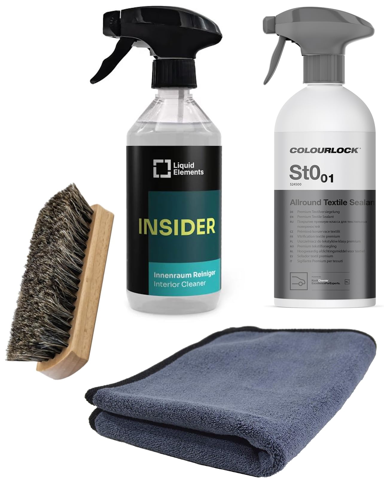 ADVANTUSE Cabrio Verdeck Reinigung & Versiegelung Set 500ml Koch Chemie Allround Textile Sealant 500ml Liquid Elements Textilreiniger + Bürste + Tuch