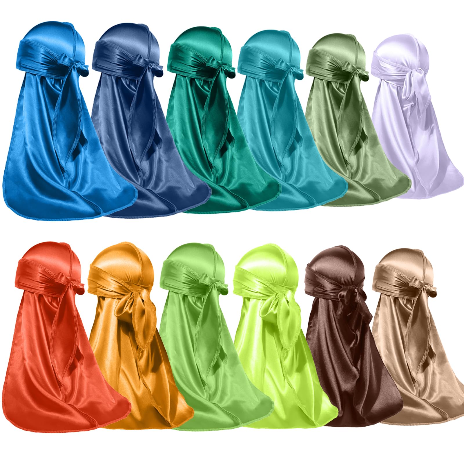 ForceWave 12 Pieces Silky Durag for Men Women Satin Durags for 360 Waves