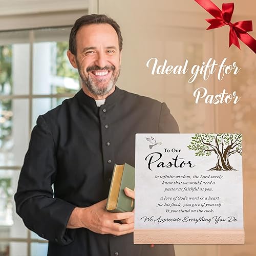 Miniatura 2 de PETALSUN Regalos de pastor para hombres, regalos de agradecimiento al pastor, letrero de mesa para pastor con soporte de madera, ideas de regalo de