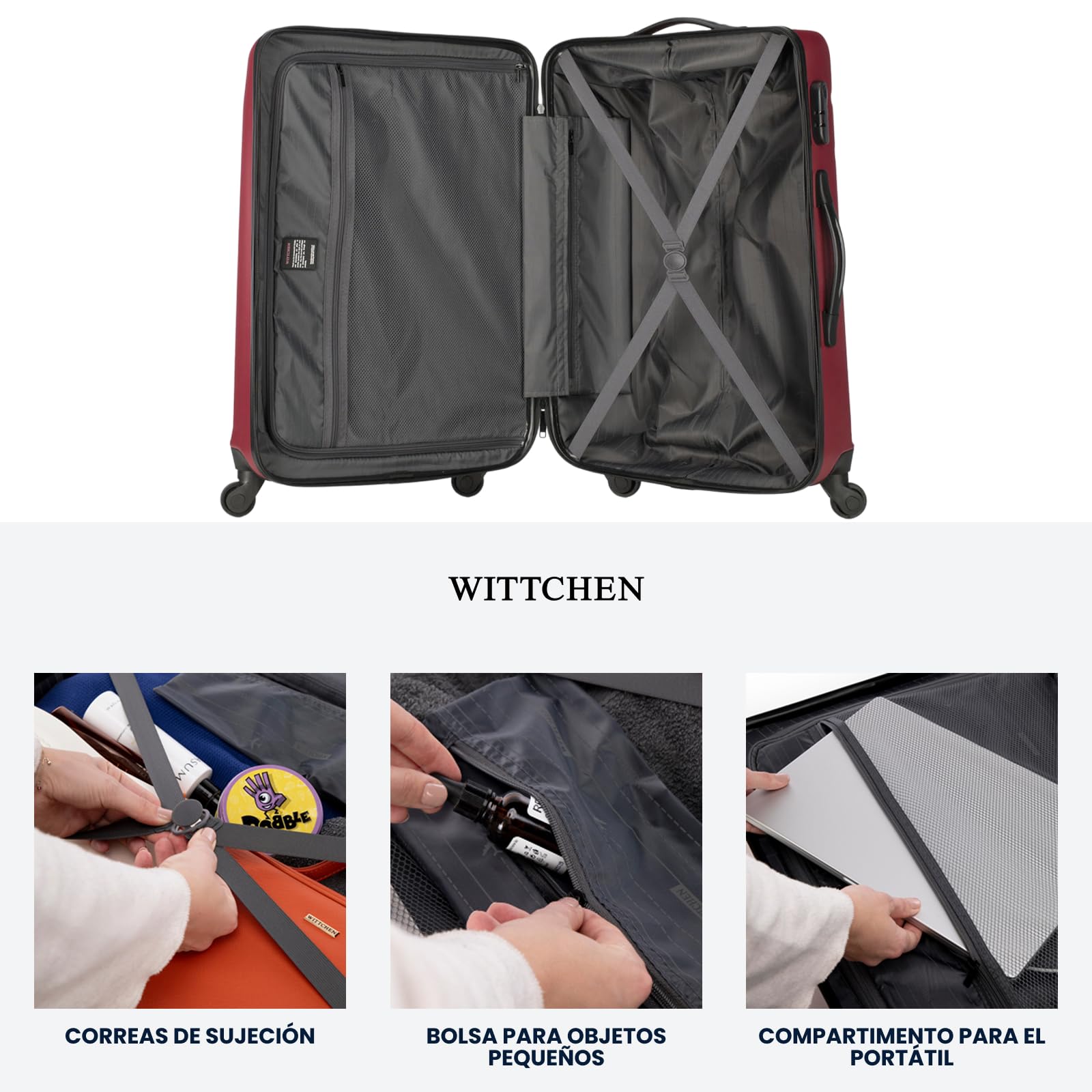 WITTCHEN Maleta Mediana Trolley de Viaje de ABS con 4 Ruedas giratorias Cerradura de combinación Asa telescópica Globe Line Rojo Ryanair/Vueling/Iberia/easyJet/Iberia Express/Air Europa