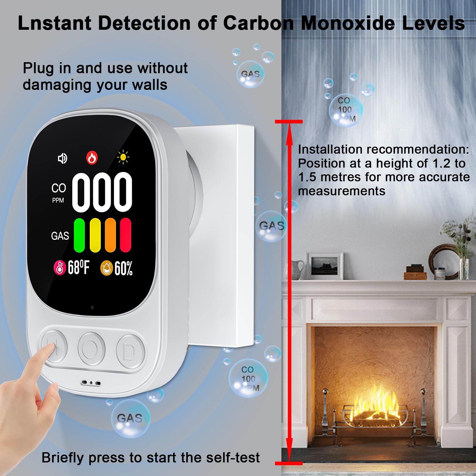 Rilevatore Gas e Monossido di Carbonio 4 in 1 Con Spina per Casa-Rilevatore di Gas per Gas Naturale Lpg Metano Propano Butano Con Sensori Di Temperatura e Umidità-Certificato EN 50291-HD08-G-Bianco