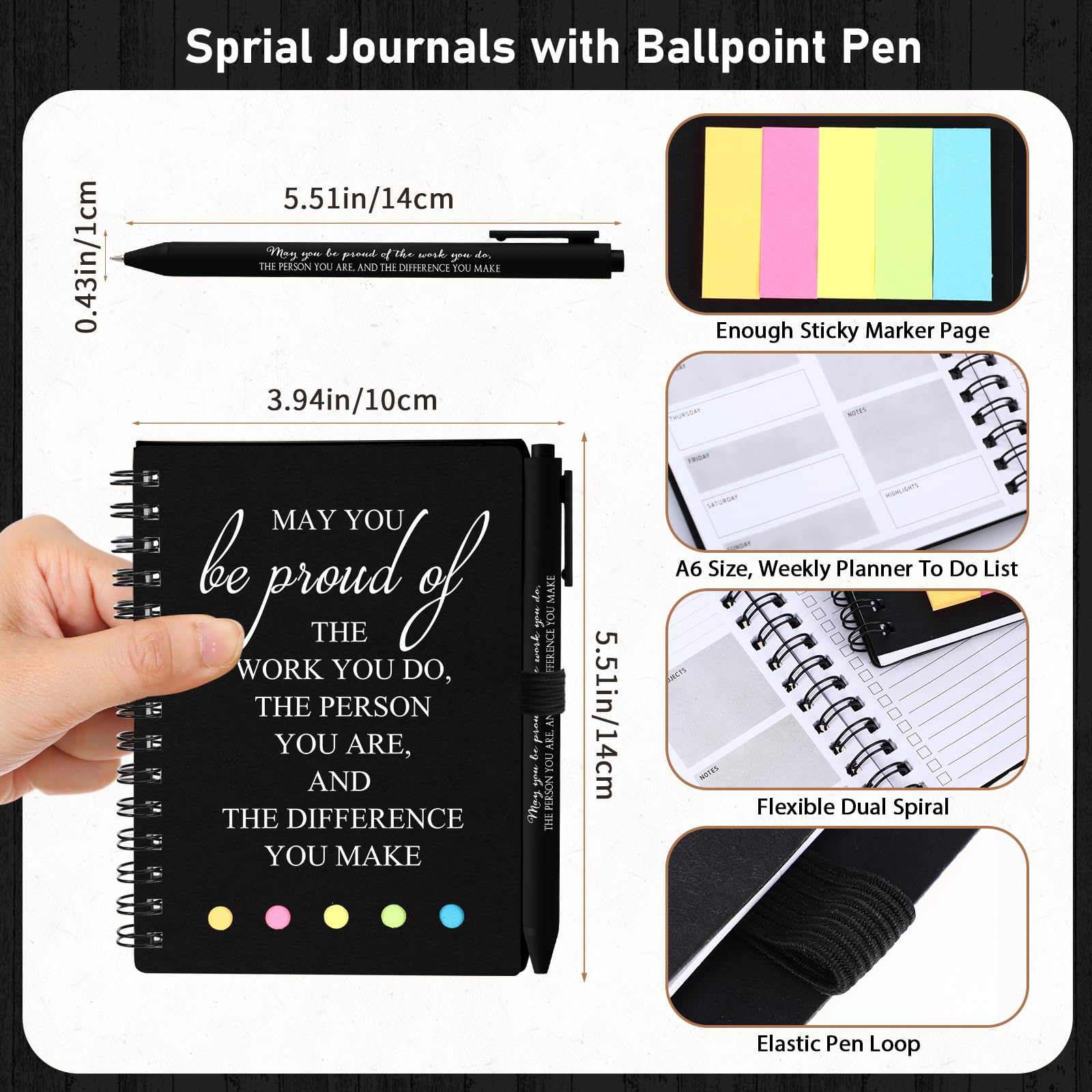 Resurhang Juego de 48 unidades/24 regalos de agradecimiento para empleados, regalo a granel para el regreso a clases, cuadernos A6, diarios inspiradores, bolígrafos, regalo de agradecimiento para