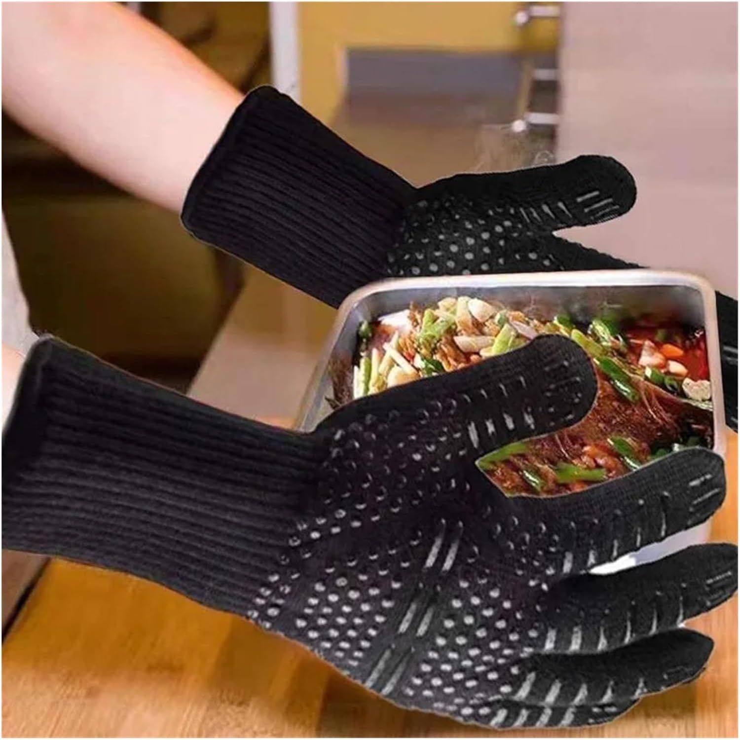 Heat Resistant Grilling Gloves BBQ Silicone Non Slip Oven Mitts Kitchen For Barbecue Cooking Baking