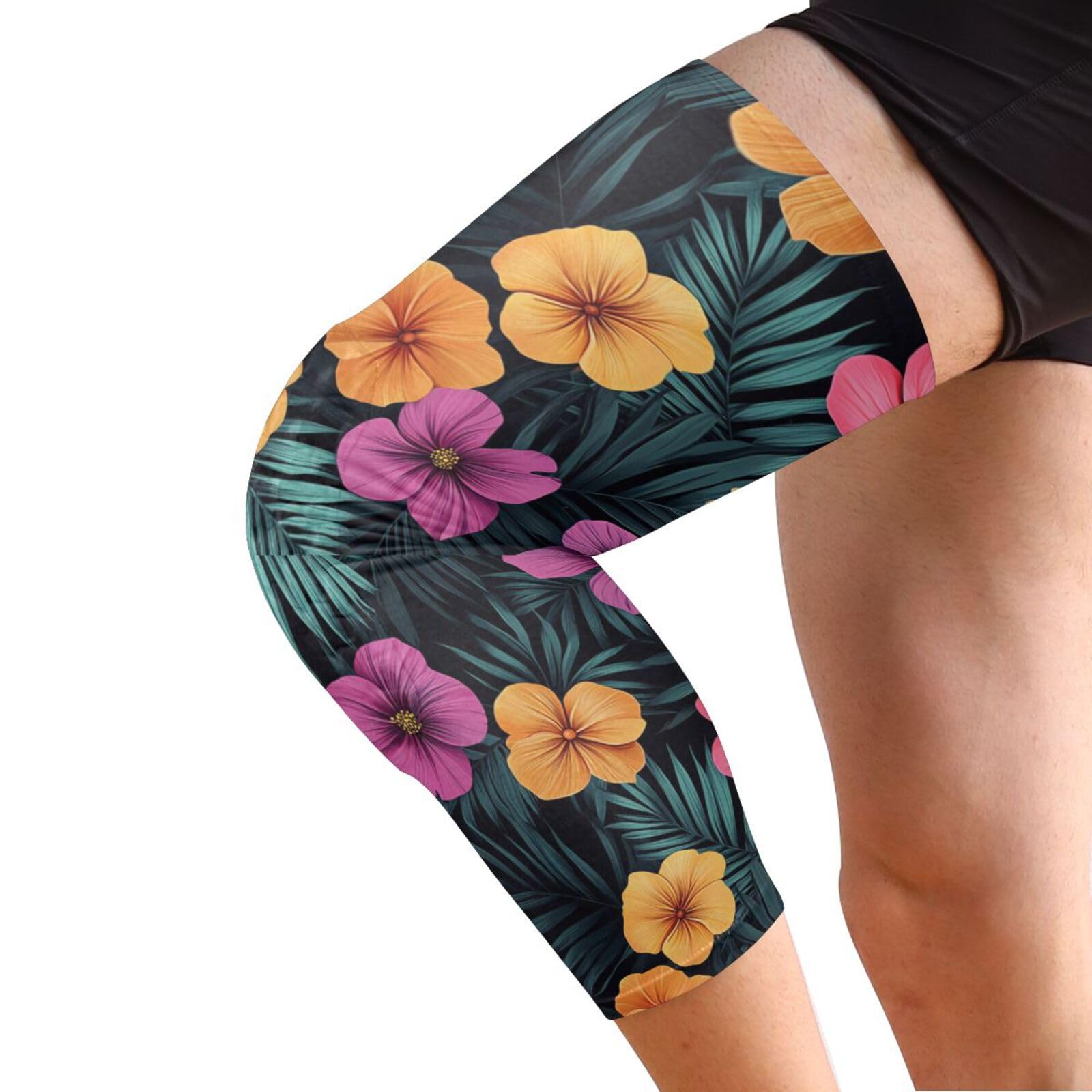 JUNZAN Tropical Palms Hibiscus Basketball Knee Pads for Youth Kids Wrestling Knee Pads with Sleeves Sport Kneepads for Volleyball Football Black