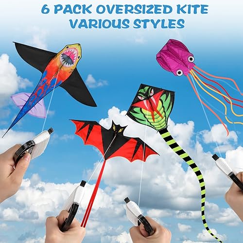 Miniatura 4 de Paquete de 6 cometas grandes de dragón, pulpo, cometa de serpiente verde, cometa de tiburón, cometa de pez diablo, cometa de murciélagos, cometas de