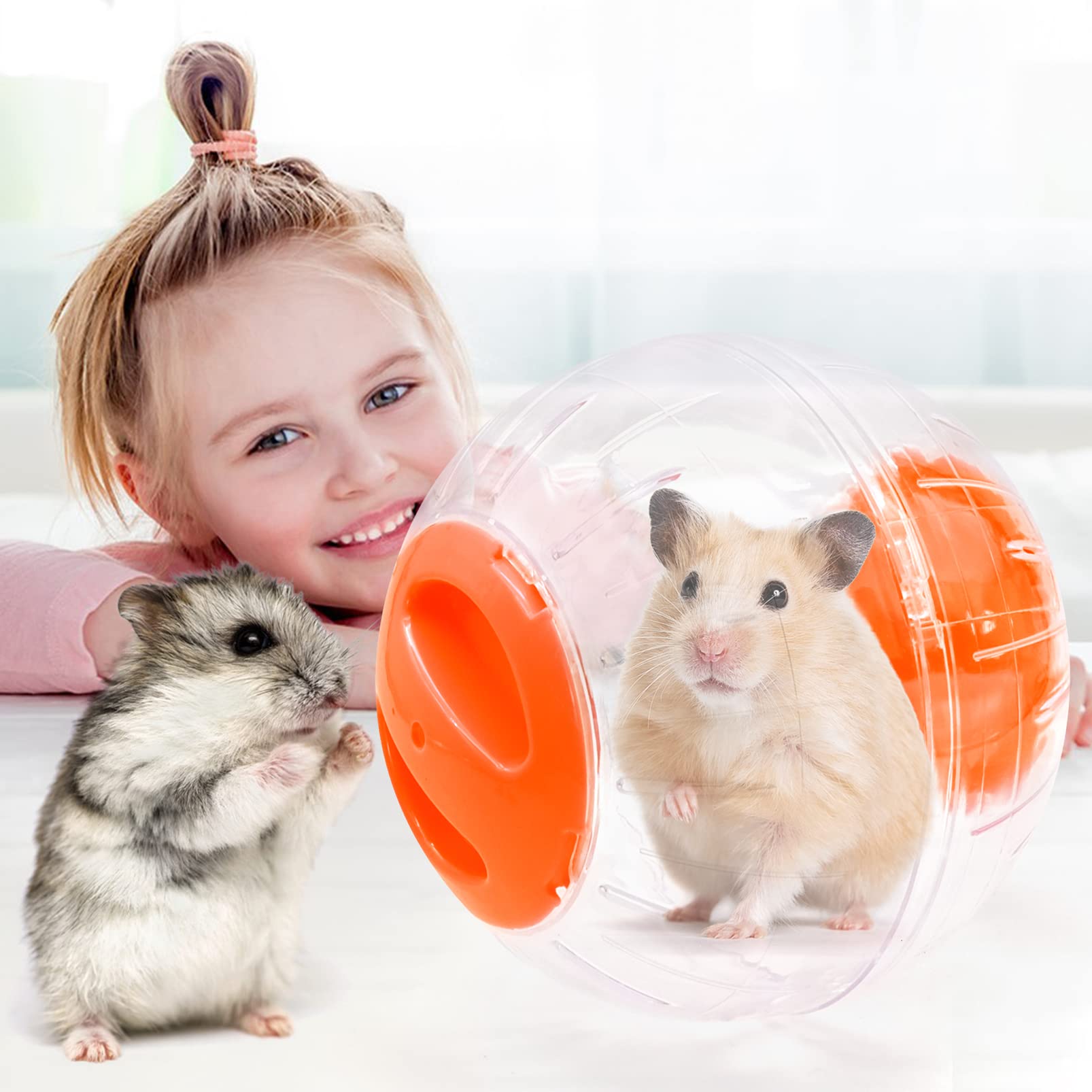 2 Pezzi Palla Criceto, Palla da Corsa per Criceto, Palla Fitness Criceto Plastica, Palline Esercizio Trasparente, Ruota di Corsa per Hamster Animali Roditori Nano Gerbilli (Rosso+Arancione)