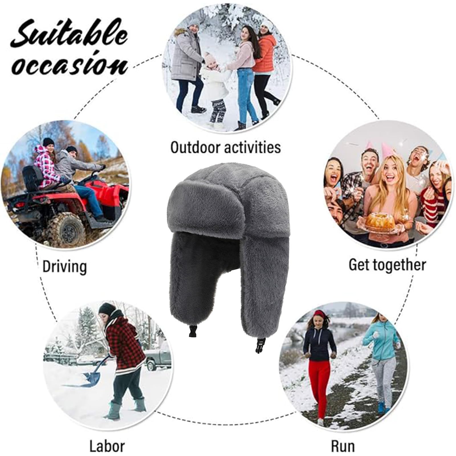 KXF Chapeau d'hiver unisexe avec cache-oreilles russe Ushanka en fausse fourrure avec cache-oreilles pour homme et femme