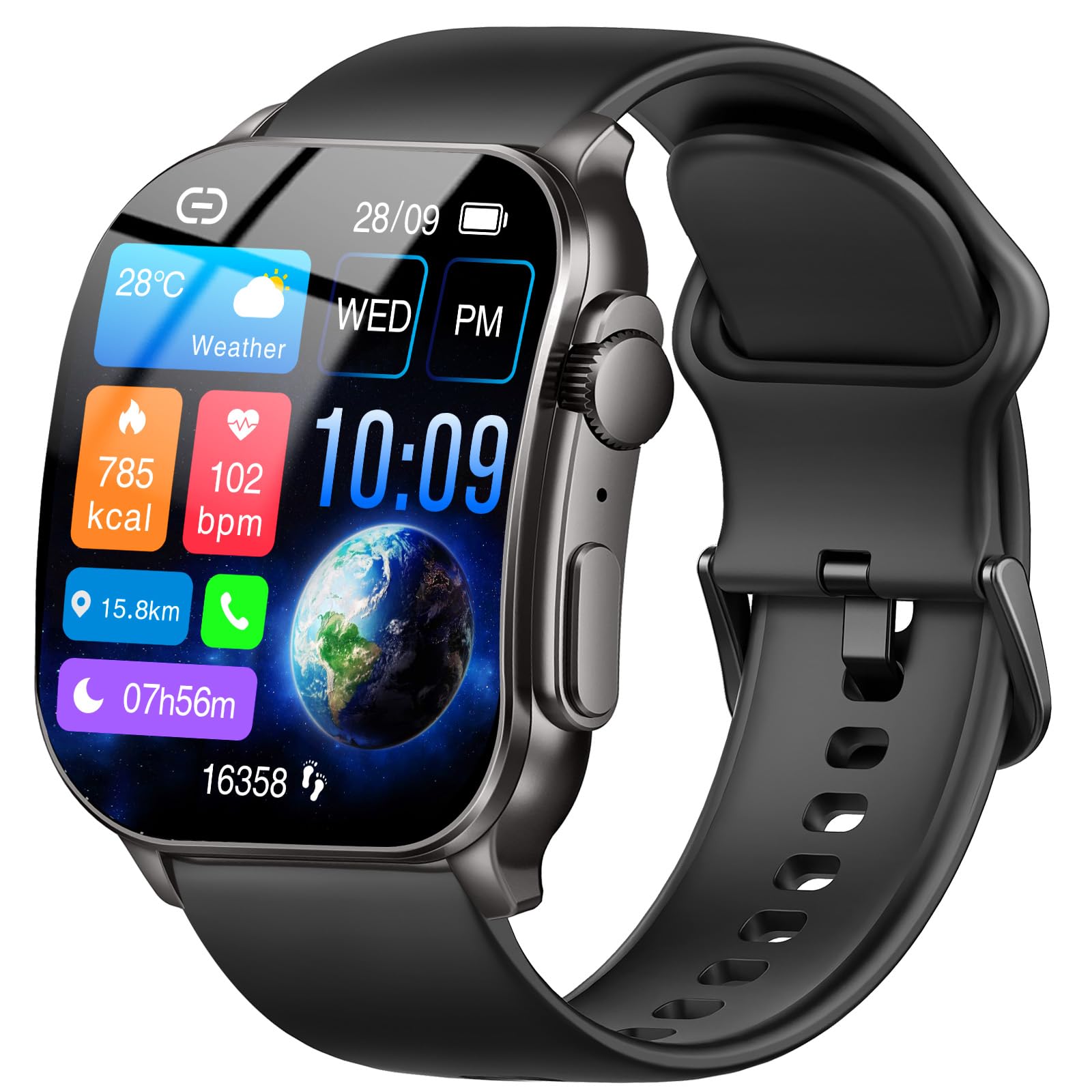 Photo 1 of Poounur Smart Watch, 2.01" AMOLED Curved Touchscreen Fitness Watch for Men Women, IP68 Waterproof, 24/7 Heart Rate/Sleep Monitor, Fitness Tracker with Pedometer, 120+ Sports Modes