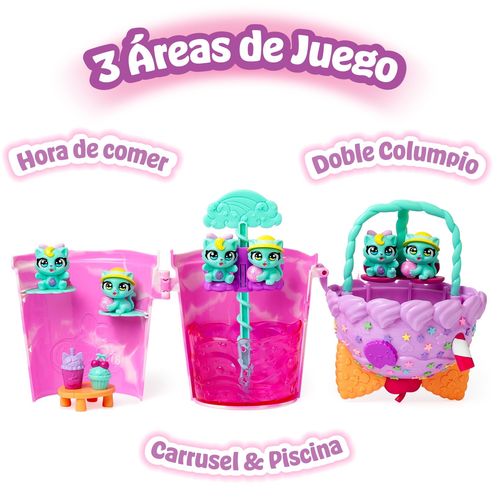 Cherry Pets – Smoothie Fun Park Kitten Twins. Casita con Parque de Atracciones en Forma de Smoothie: Incluye 1 Smoothie, 2 Figuras exclusivas “Color Reveal” y 3 Accesorios — view 6