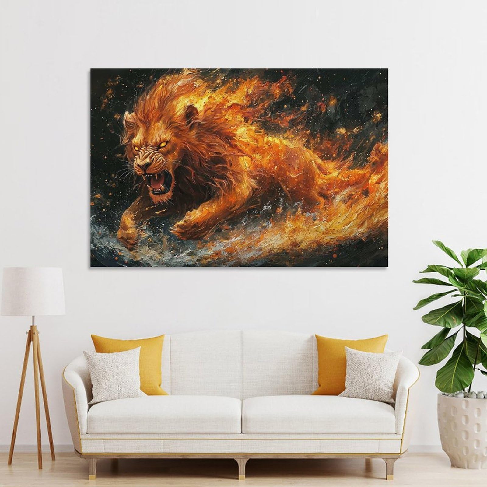 Junmoney Fiery Lion Canvas Wall Art 20x30inch(50x75cm), for Wall Displays, Bedrooms Or Room Updates, Ideal for Building A Coordinated Art Wall