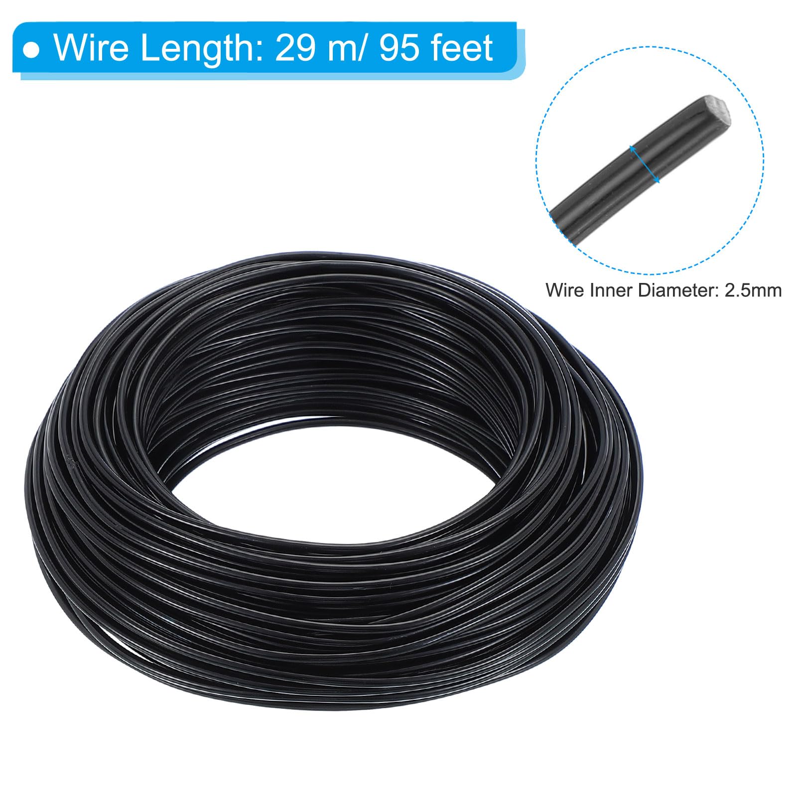 PATIKIL 2.5mm Bonsai Training Wire, 1 Roll Floral Wire Stems Anodized Aluminum Tree Wire 95 Feet Total for Gardening Branch Fixing, Black