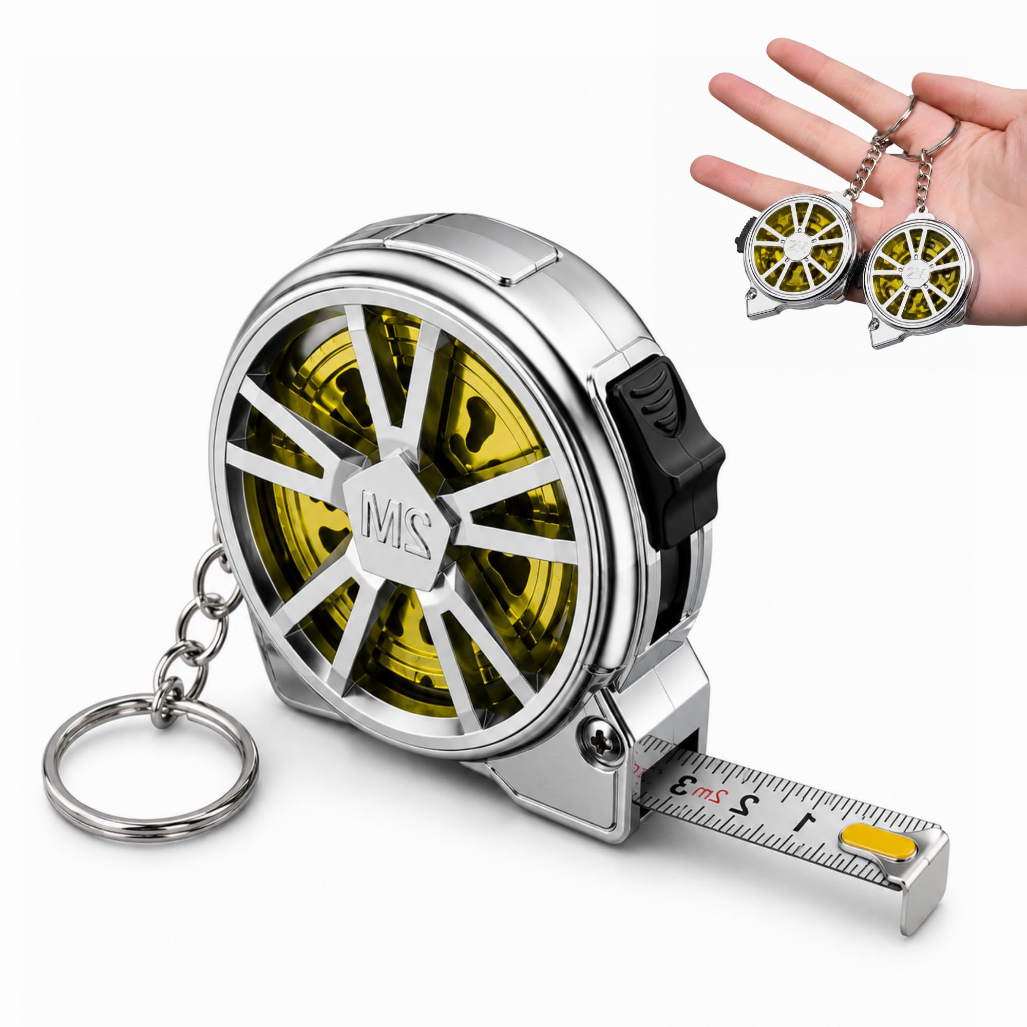 Pocket Size Stainless Steel Tape Measure Keychain, 200 cm Retractable Measuring Tool with Double-Sided Markings for Travel, Tailoring & DIY Projects