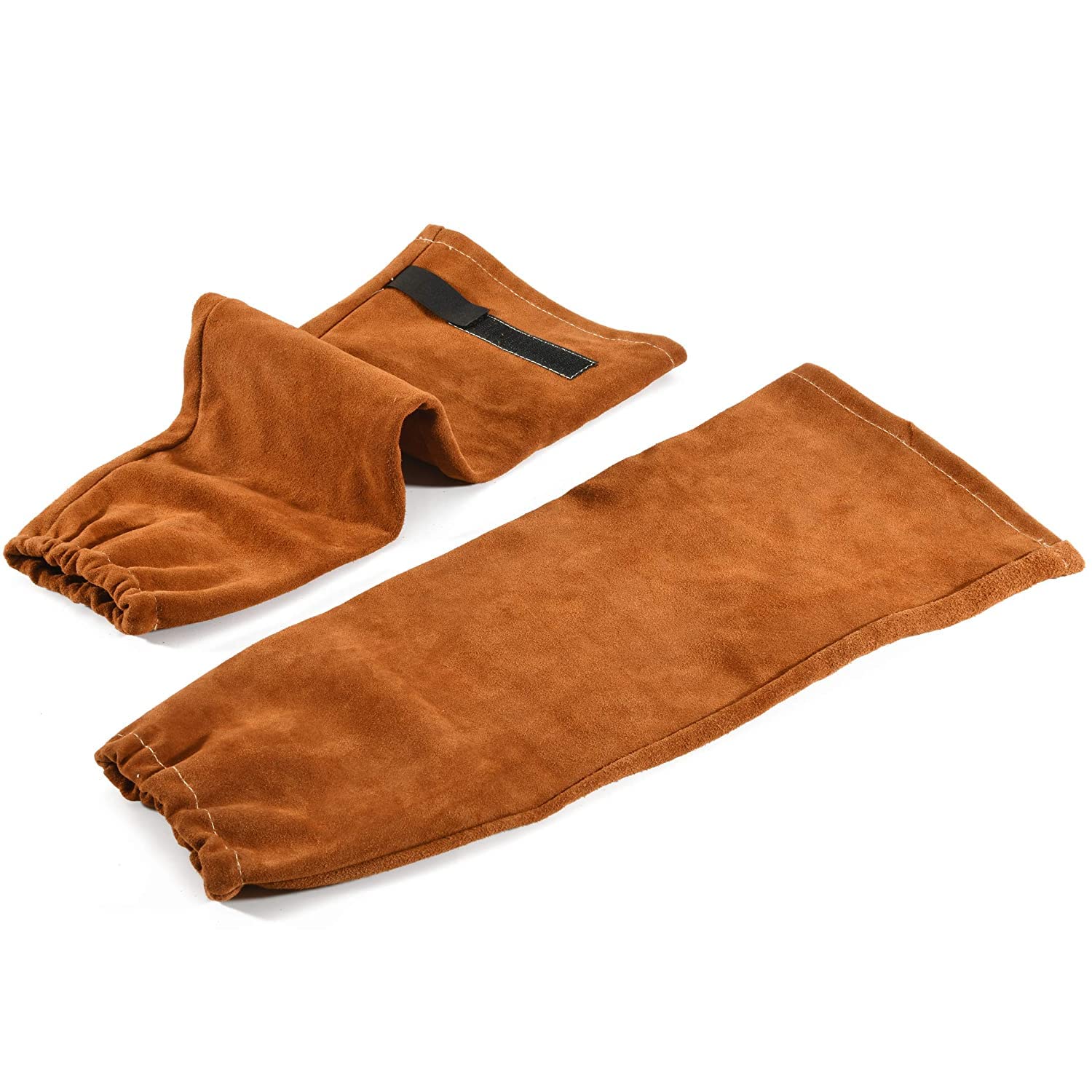 QeeLink Leather Welding Sleeves with Non-Stick Liner, Heat & Flame Resistant Arm Protection Gardening Sleeves, Cowhide Leather Work Sleeves for Men&Women, 1 Pair, 22cm × 49cm (Brown-Large)