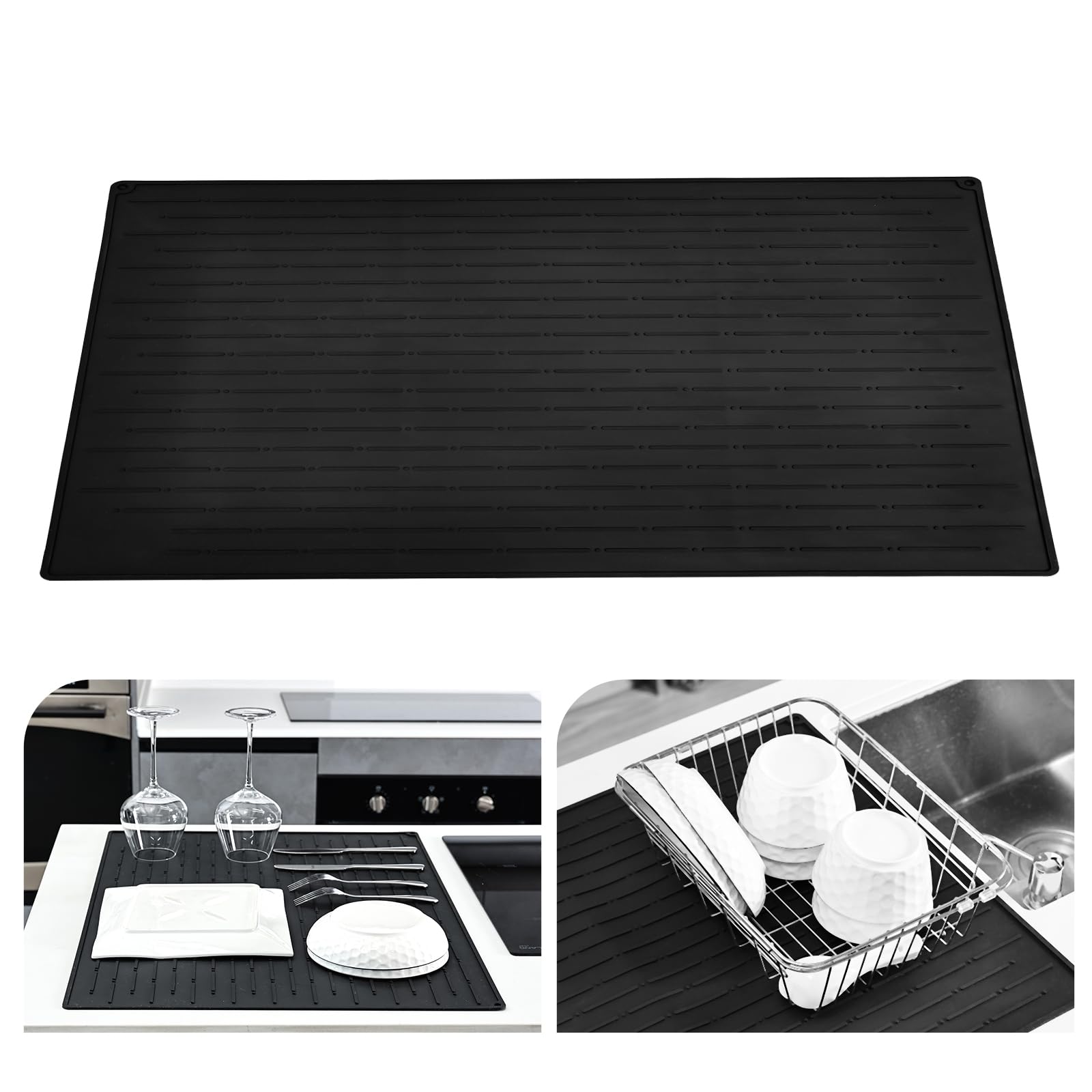 KitchenRaku Dish Drying Mat, Silicone Draining Board Mat