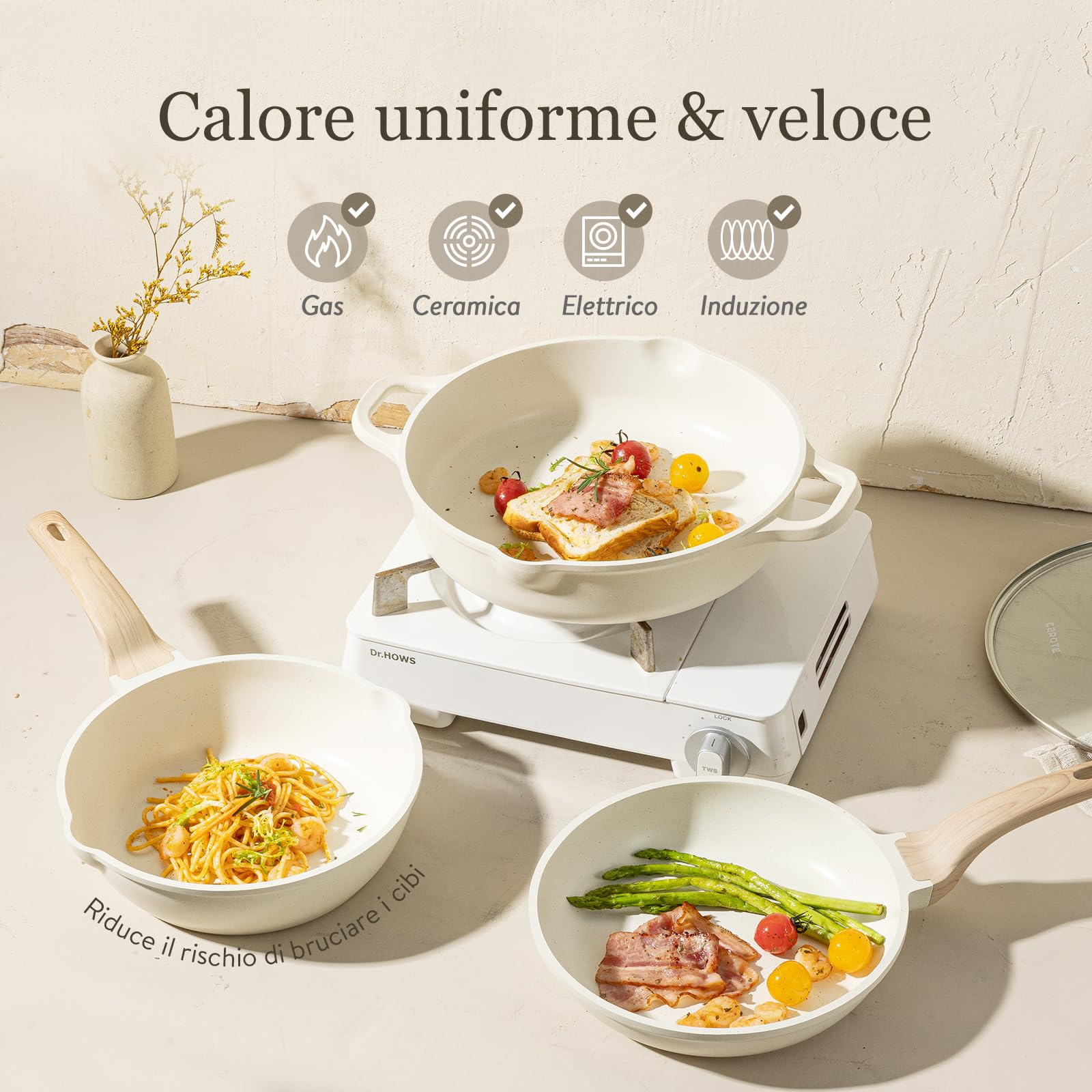 CAROTE Batteria di Pentole 7 Pezzi,Padella 28/24cm, Casseruola 18cm/2.4L,28cm/3.8L/6.7L Casseruola con Coperchi Per Forno, Padelle Rivestimento Antiaderenti Per tutti tutti i piani cottura
