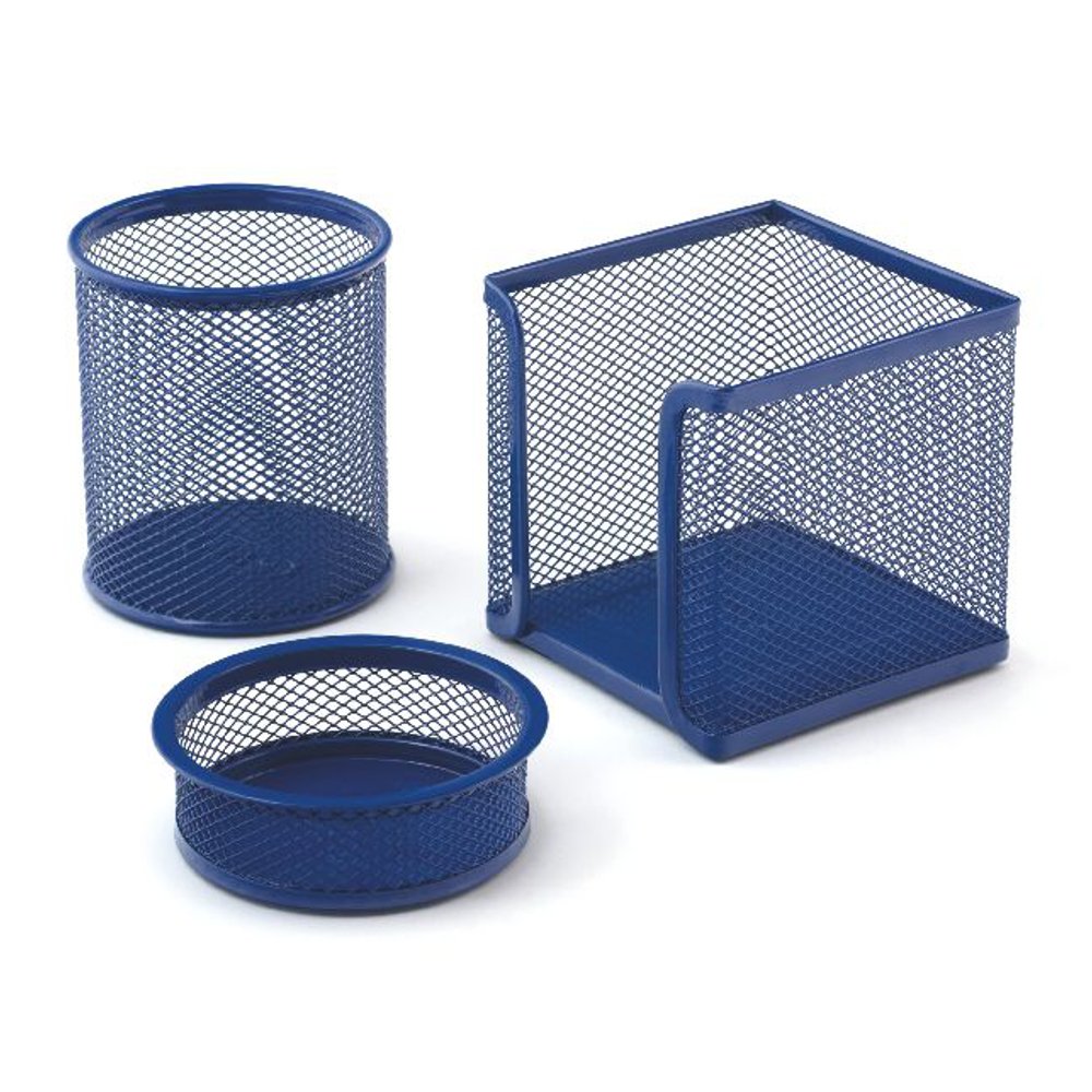 Office - Set da scrivania in metallo, 3 pezzi, colore: Blu