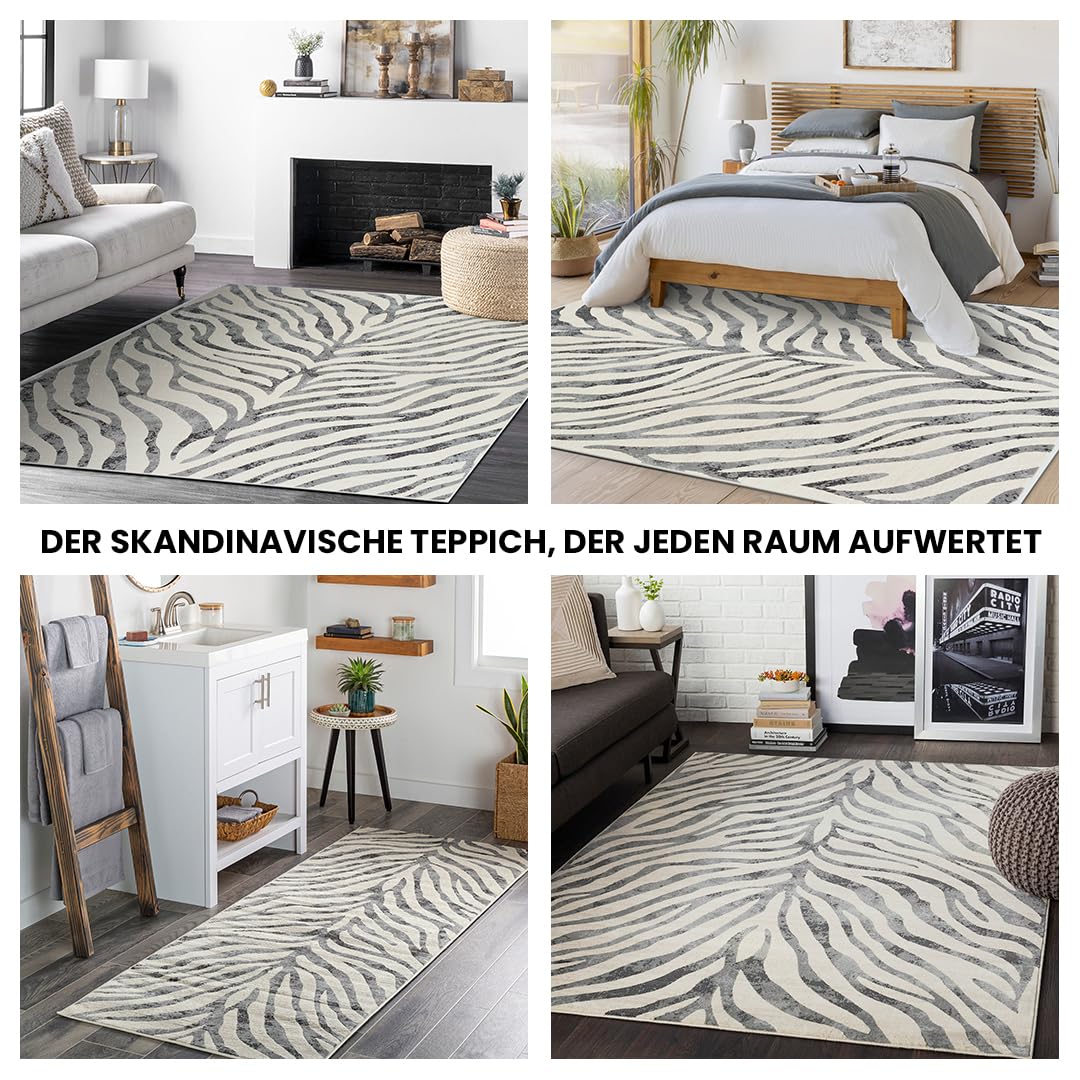 Surya Luanda Teppich Wohnzimmer Boho, großer Teppich Schlafzimmer 160x220 cm - Teppich für Esszimmer mit geometrischem Muster, Skandinavischer Wohnzimmerteppich modern in Grau, Schwarz und Beige