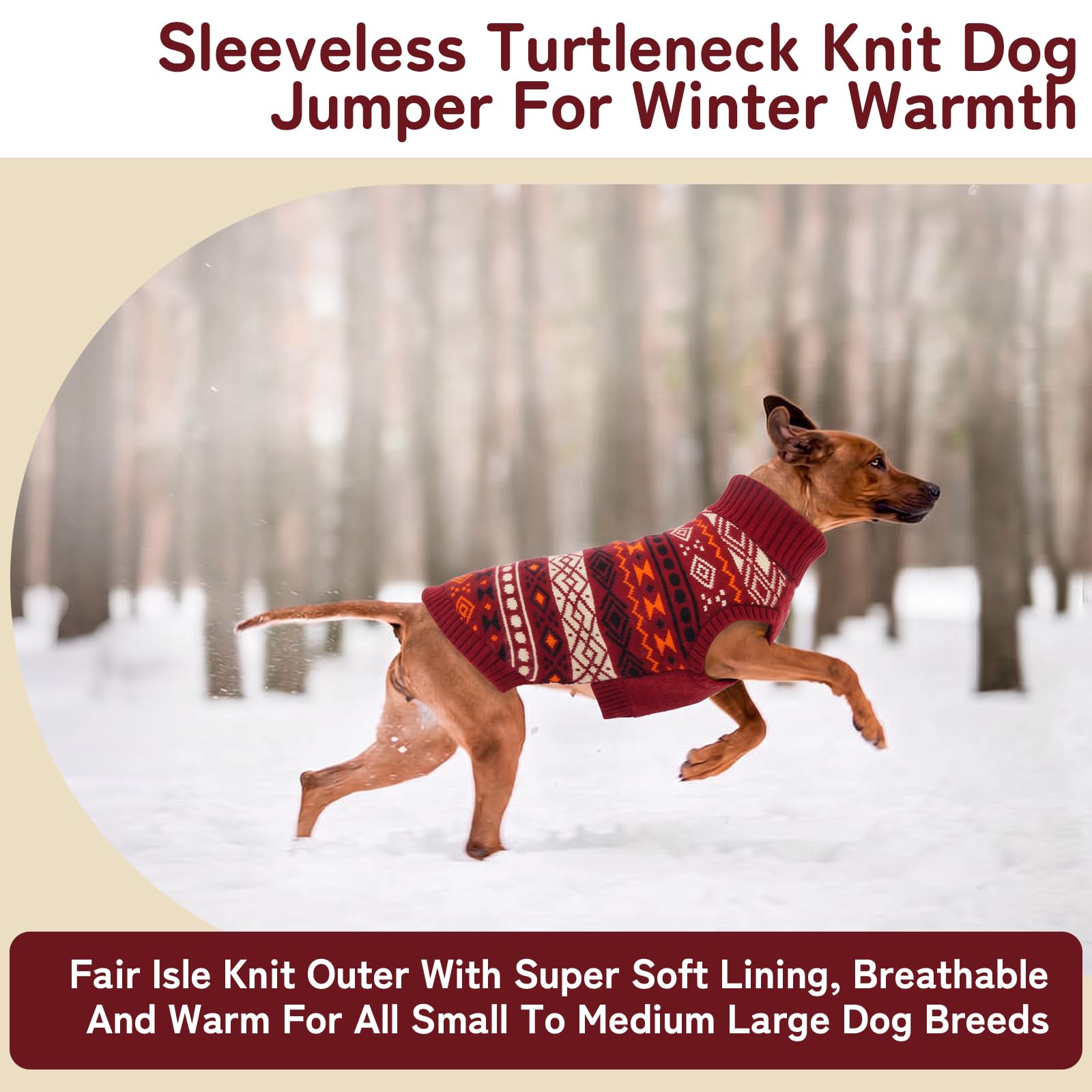 Pull en tricot à col roulé sans manches pour chien de grande taille