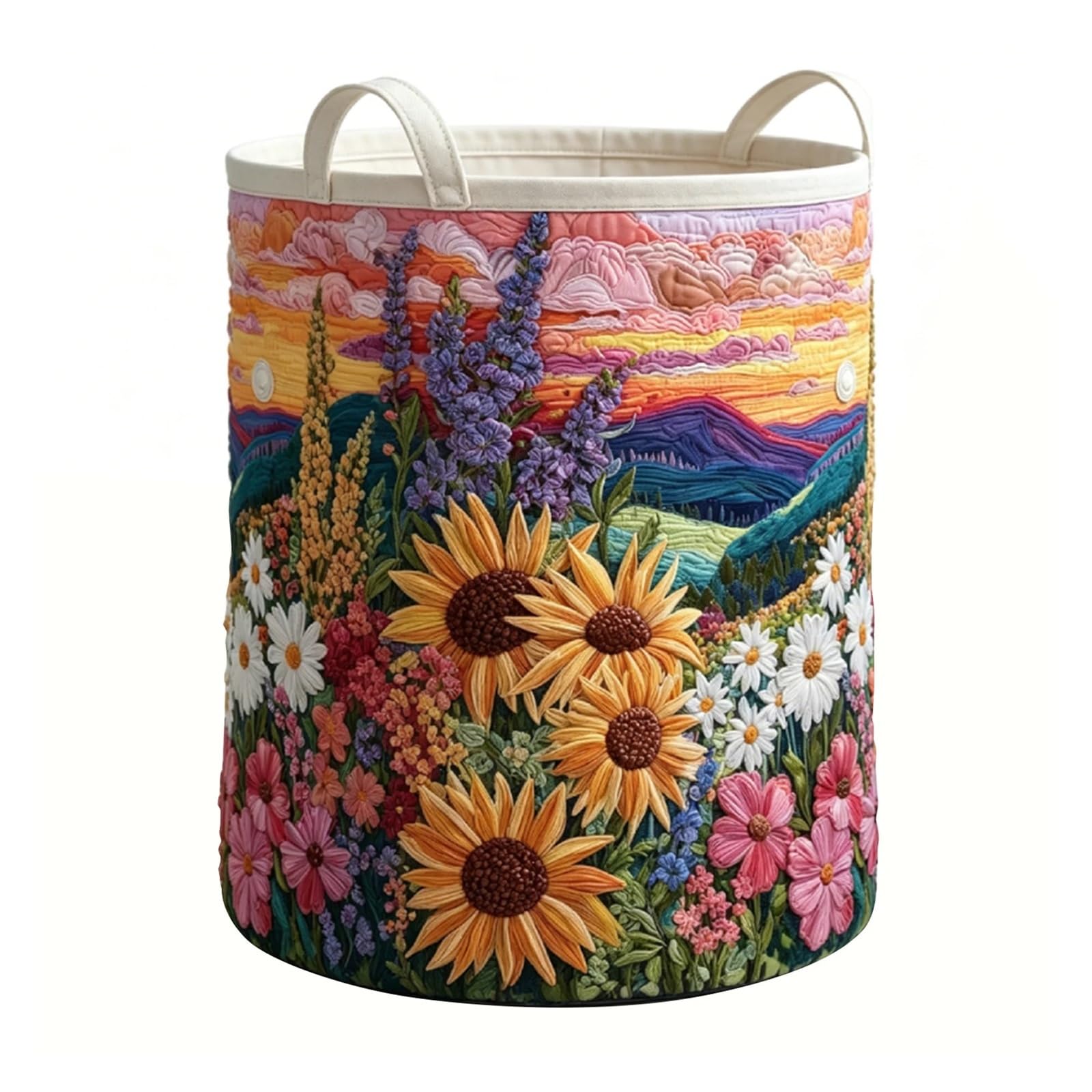 Fabric laundry hamper Foldable Laundry Hamper Basket Reusable Quilted Baskets Fabric Floral Storage for Family(L)