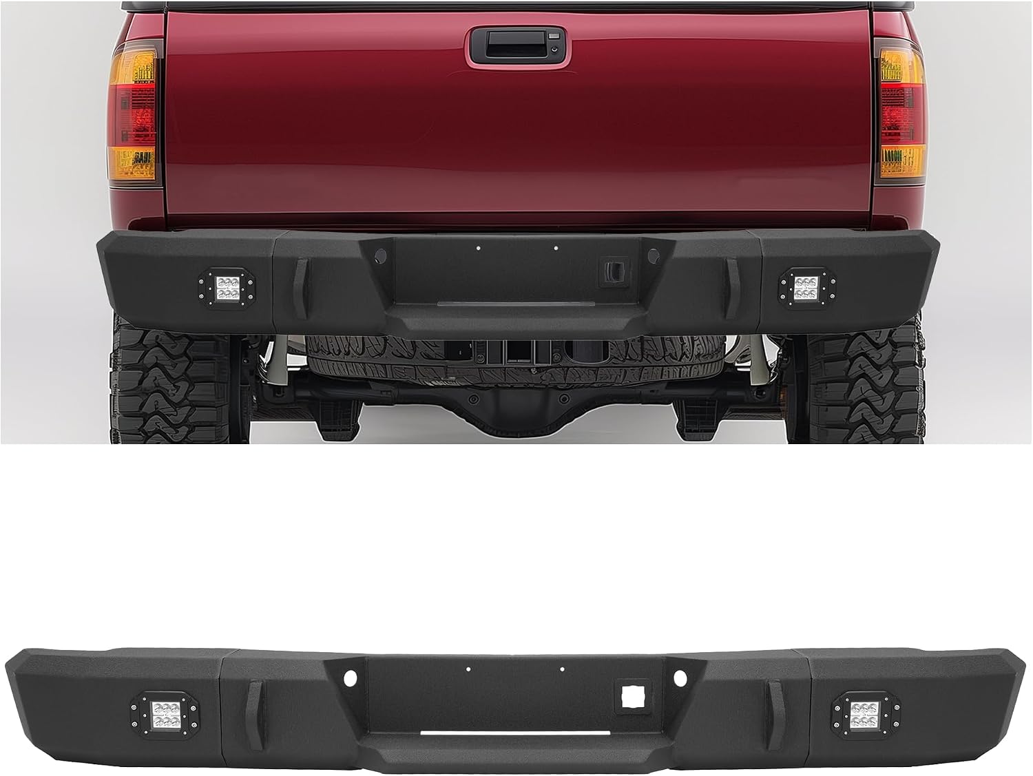 HECASA Rear Bumper Assembly Compatible with 1999-2007 Chevy Chevrolet Silverado 2500 3500 HD & GMC Sierra 2500 3500 HD w/LED Lights Steel Powder Coated