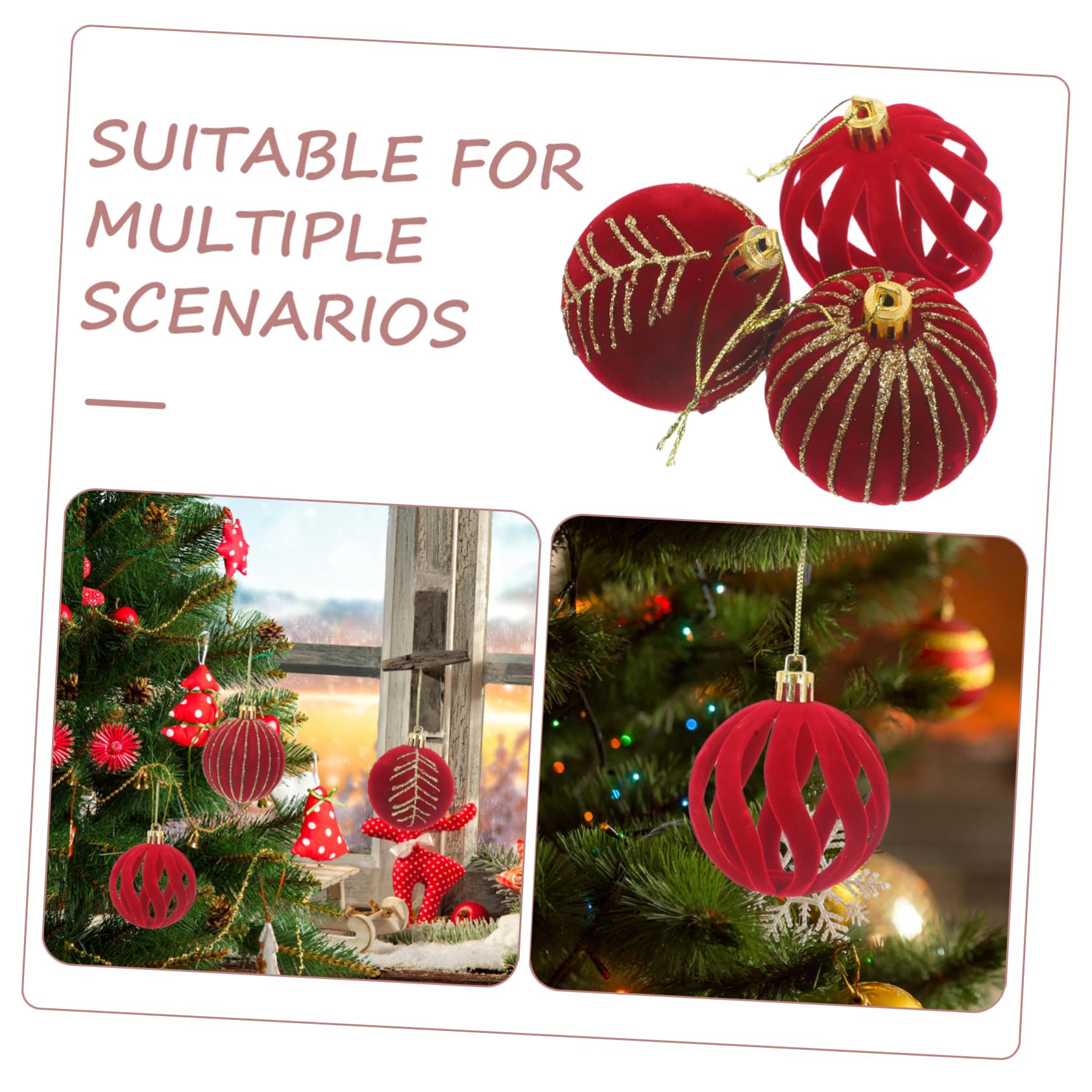 PRETYZOOM 24stücke Teiliges Weihnachtsbaum-dekorationskugeln Rot Flocking Weihnachtsbaum-hängeschmuck Für Festliche Anlässe Und Weihnachtsdekoration