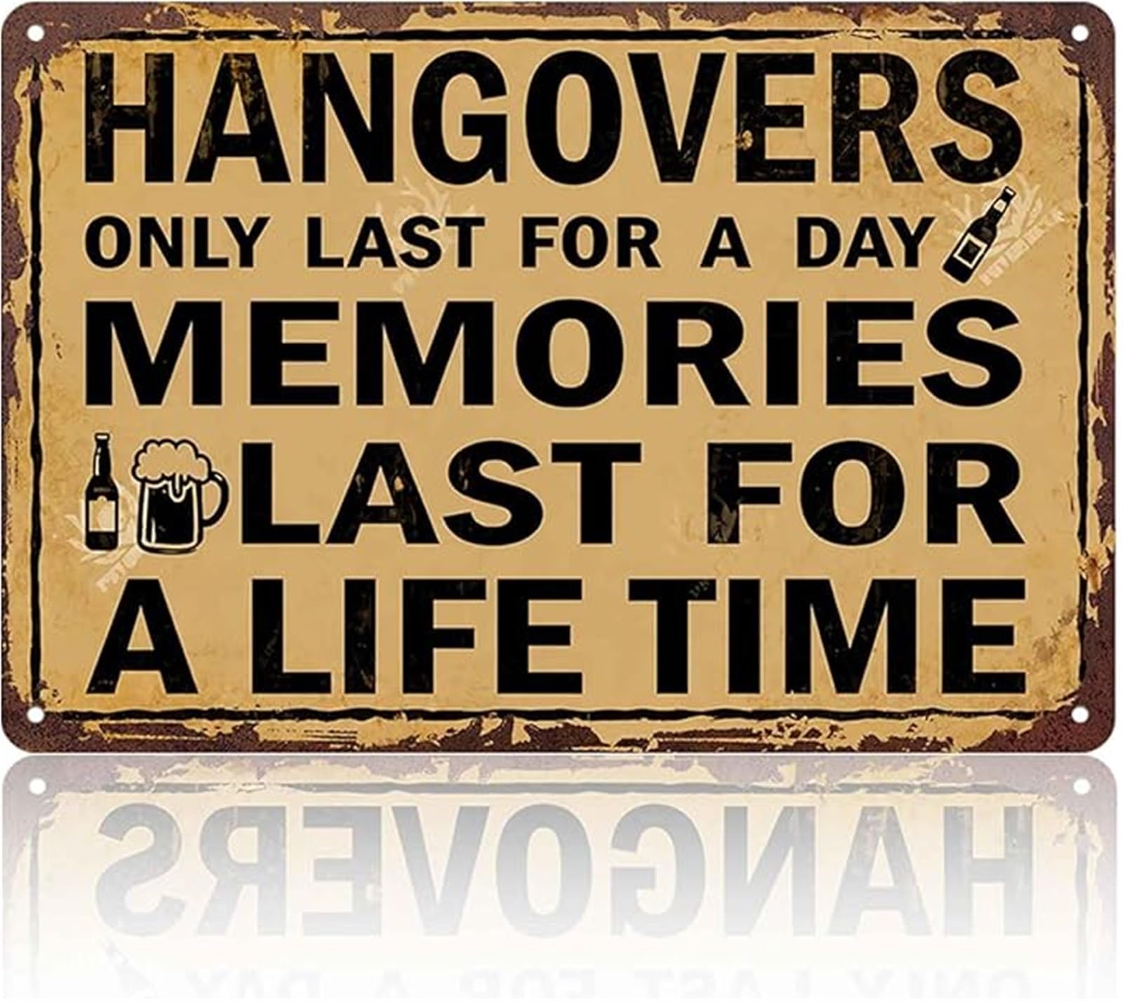 ZDVHOMCB Funny Bar Sign Hangovers Memories with Beer Bottle Vintage Retro Metal Tin Sign for Pub Man Cave Basement 8 X 12 in