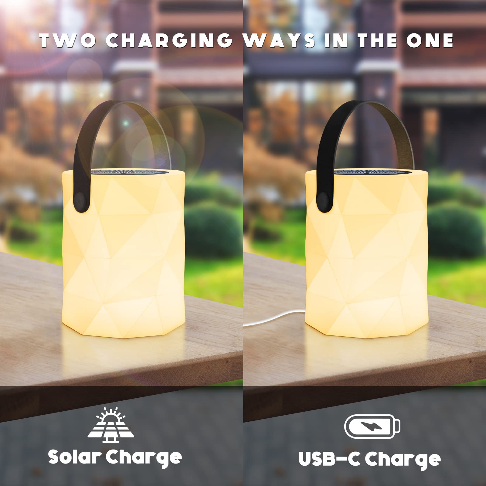 FUYO Lampe Solaire Extérieur De Table 2in1 Rechargeable LED Lampes De Table Sans Fil Dimmable 7 Color Lampe De Table Pile Étanche IP44 Pour Extérieur Intérieure Chambre Patio Jardin Terrasse (Noir