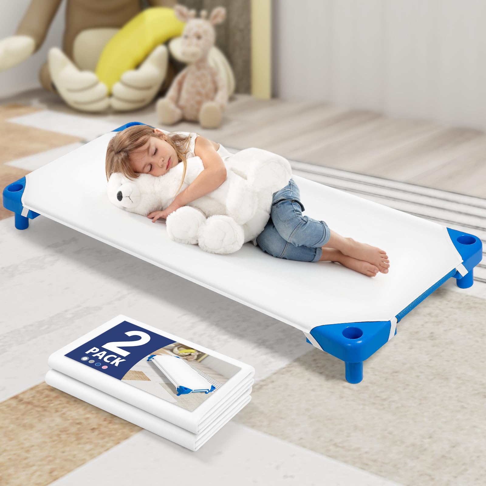 Comfyanno Cot Sheets for Daycare Standard Size - Fits 23" x 52" Cot, 2 Pack, Daycare Essentials, Soft & Comfortable Fitted Cot Cover, Preschool Kids Nap Time Sheets, Brushed Microfiber - White