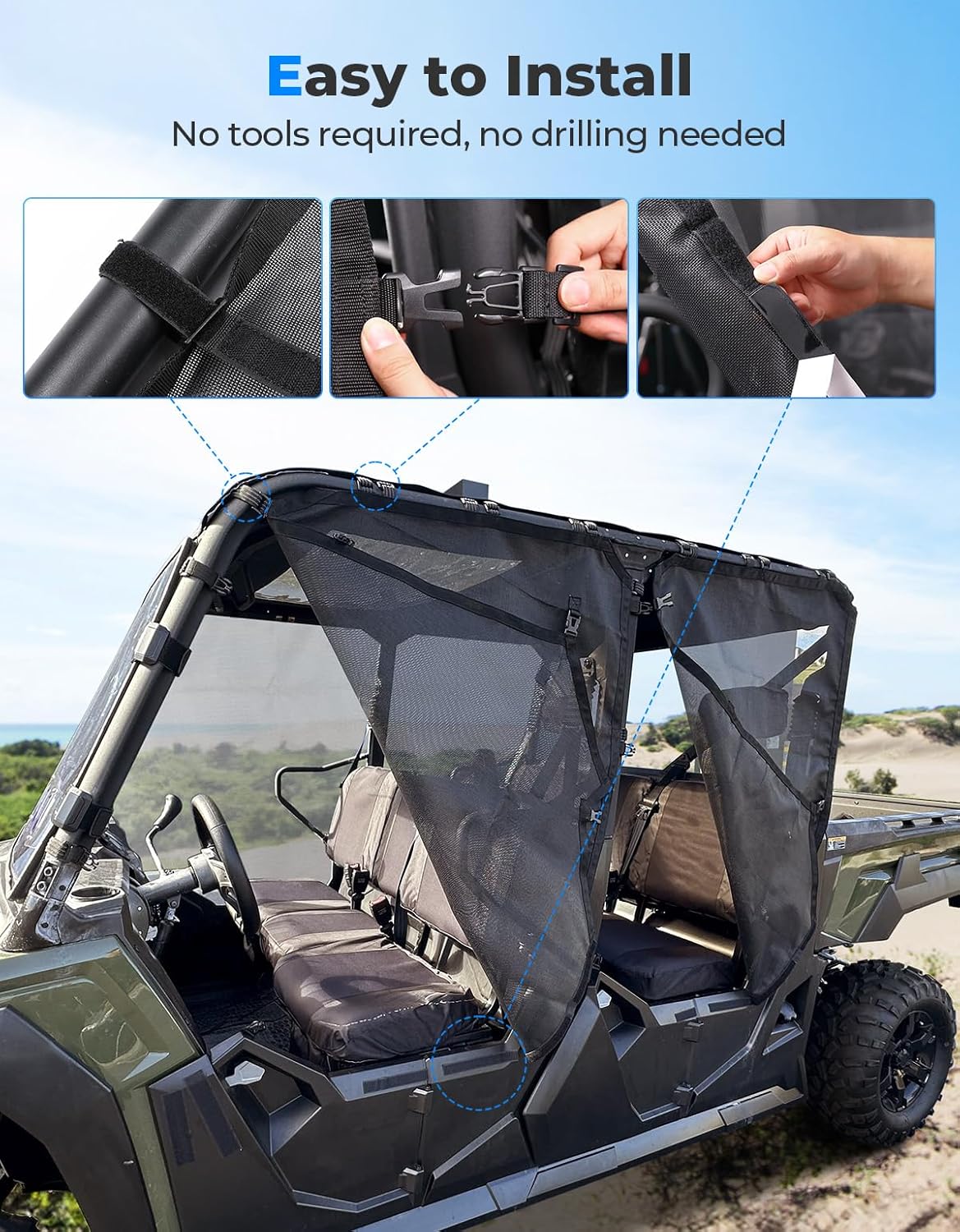 KEMIMOTO Side Window Net Door Windshield Mesh Compatible with Tracker 800SX Crew 2020+ Anti-UV Dust-proof UTV Ventilated Sun Protection Shield Protective Doors