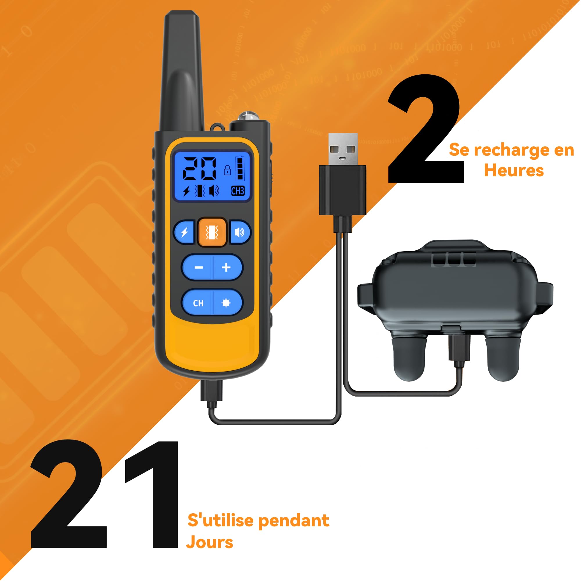 Meloive Collier de Dressage pour Deux Chiens,Collier Rechargeable avec Contrôle Manuel Portée 3000 Mètres,4 Modes d'Entraînement Choc Électrique/Sonore/Vibration/Lumière,IPX67 Résistant à l'eau