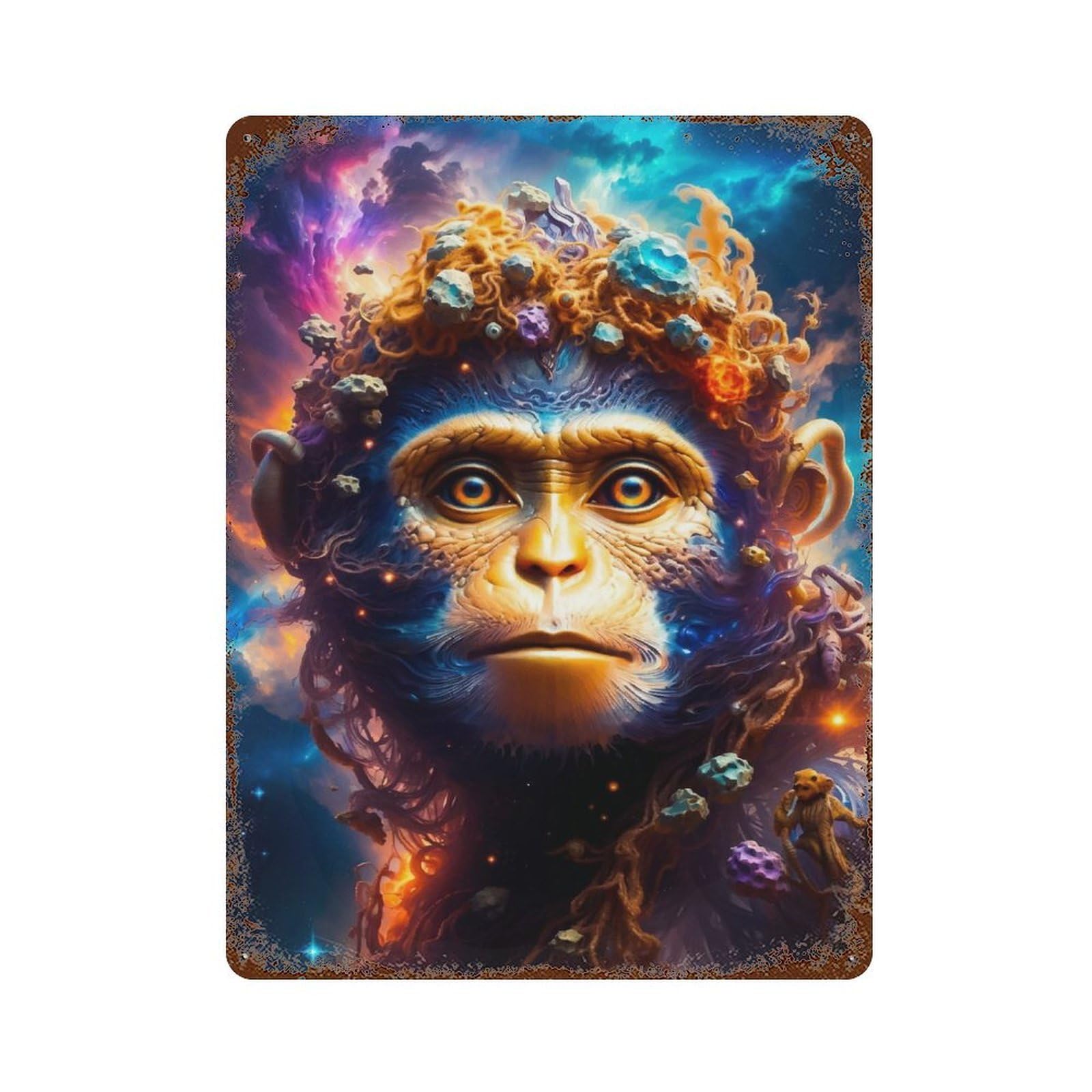 Rust Effect Monkey King Vintage Rust Metal Sign 15.7"x11.8", Classic Wall Plaque for Shed, Workshop And Garage Wall Decor