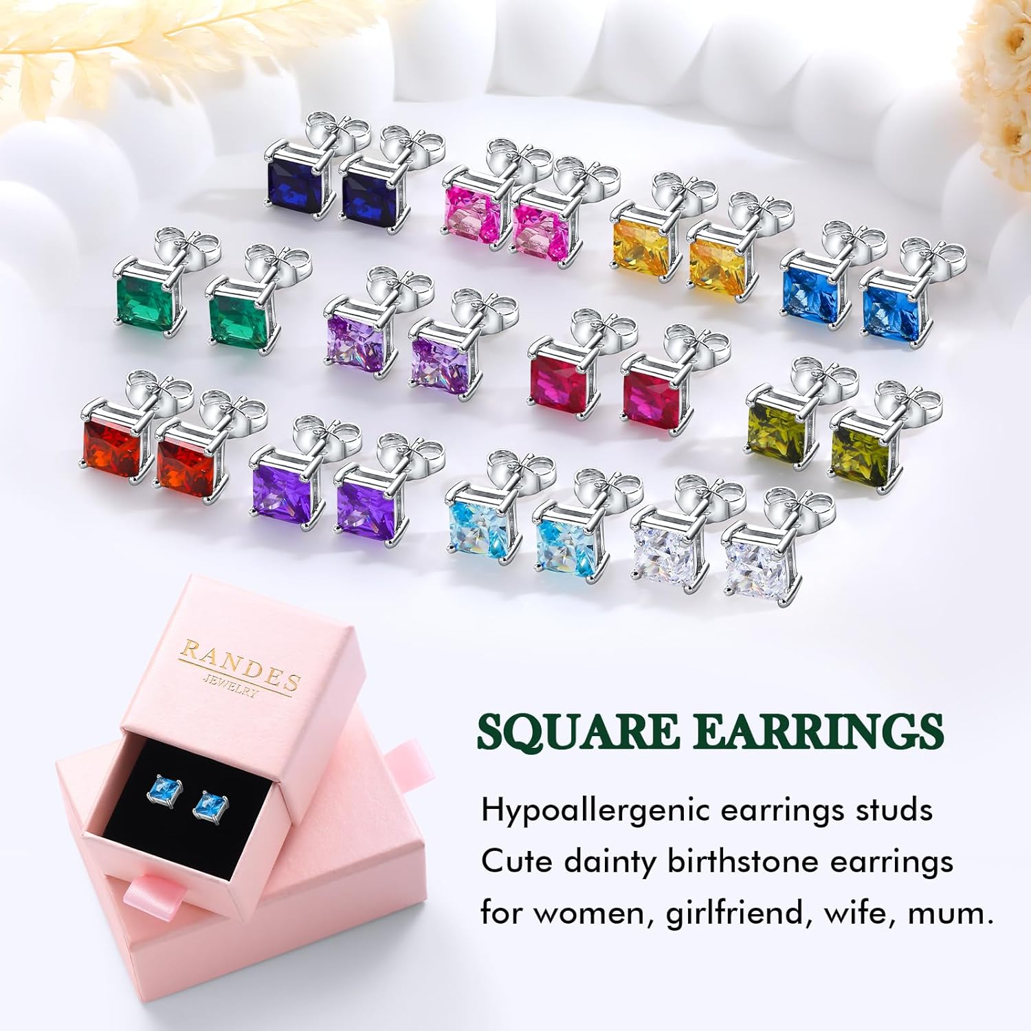 925 Sterling Silver Birthstone Earrings for Women Small Stud Earrings Round/Princess Cut Gemstone Earrings Birthstone Jewelry - Image 4