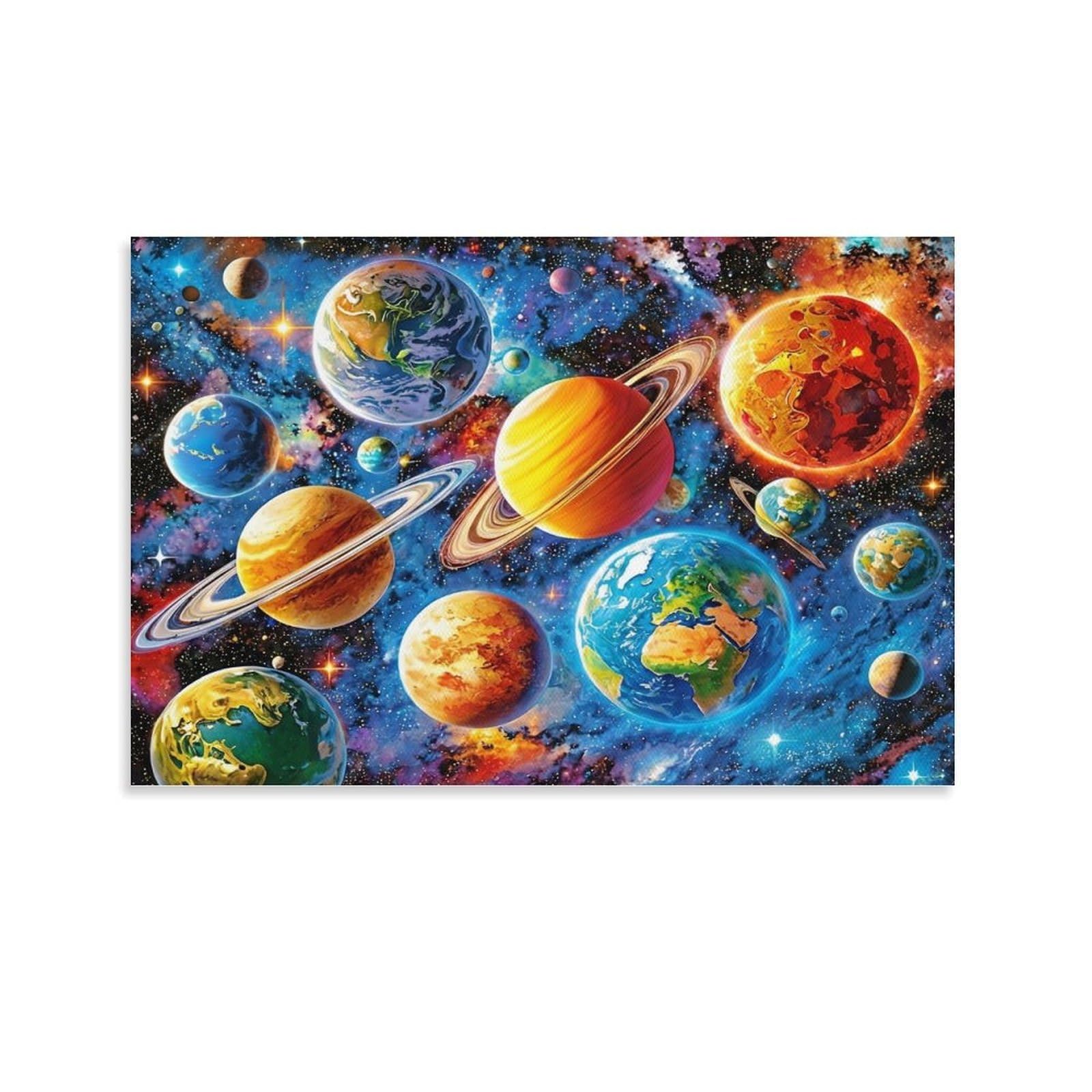 CPLVKWRQJ Solar System Art 1 Piece Colorful Assorted Planets Floating in Space Canvas Wall Hanging - Nursery Space Saving Removable Ready to Hang Wall Decor 24x36inch(60x90cm)