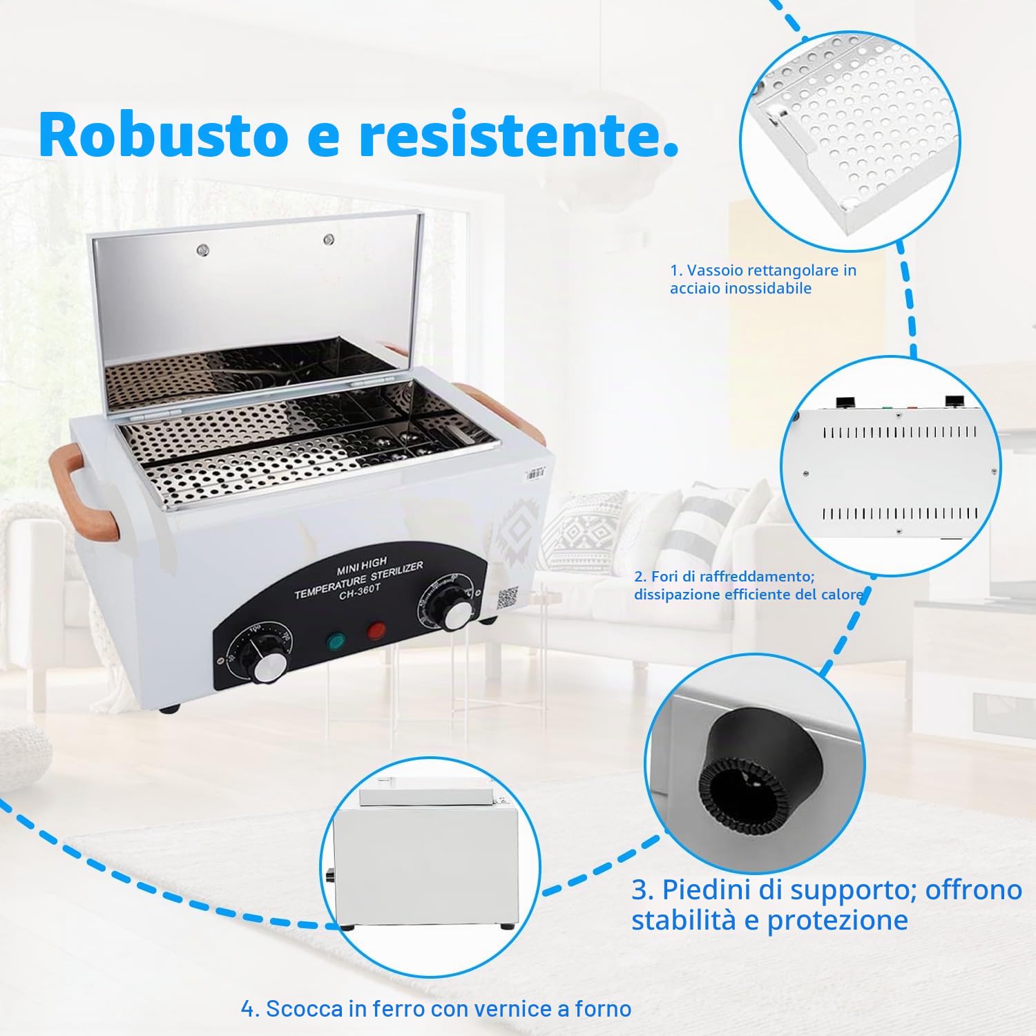 Sterilizzatore ad aria calda da 1,5 l, 220 °C, 300 W, temperatura regolabile, sterilizzatore per strumenti con timer, strumento per unghie, pinzette, forbici, sterilizzatore per cosmetici, studi di