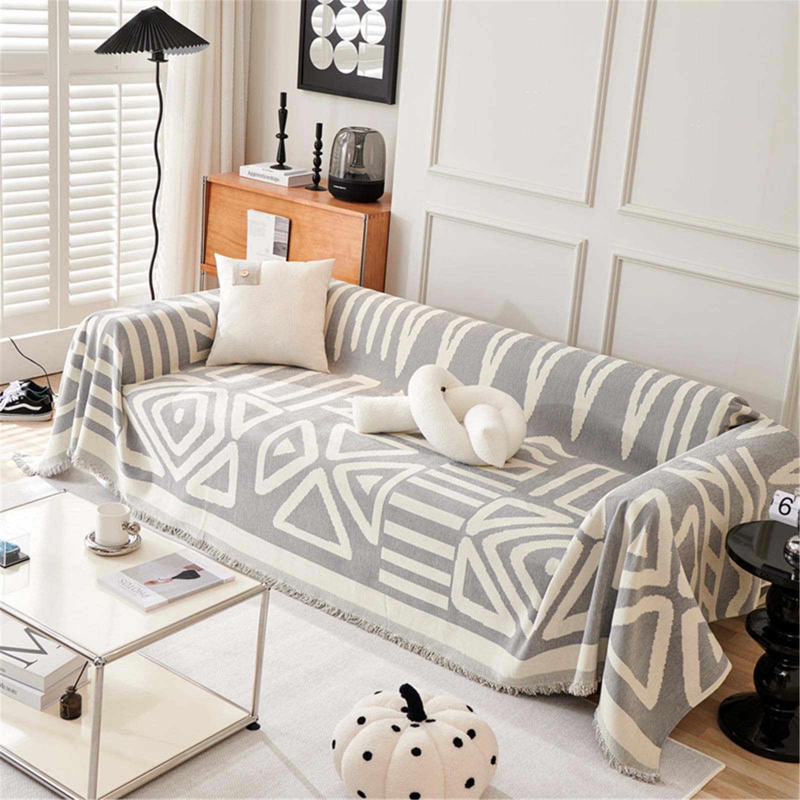 FZKun Manta para sofá grande de 1/2/3/4 plazas, manta suave reversible versátil bohemia manta decorativa para silla, sofá, cama (gris, 180 x 380 cm)